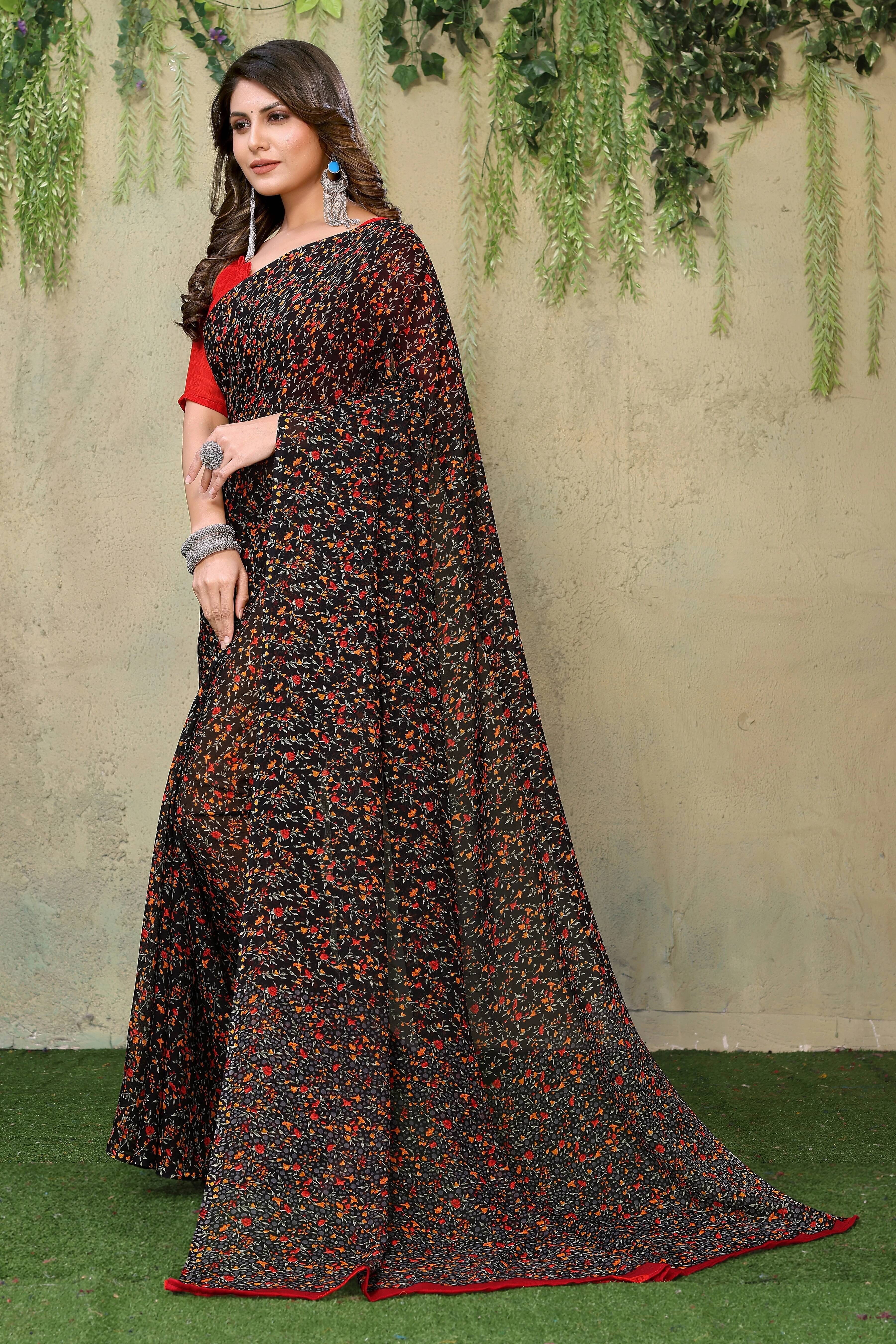 Yashika Georgette Dyed Regular Saree With Unstitched Blouse Piece ( Multicolor ) Yashika Georgette Dyed Regular Saree With Unstitched Blouse Piece ( Multicolor )