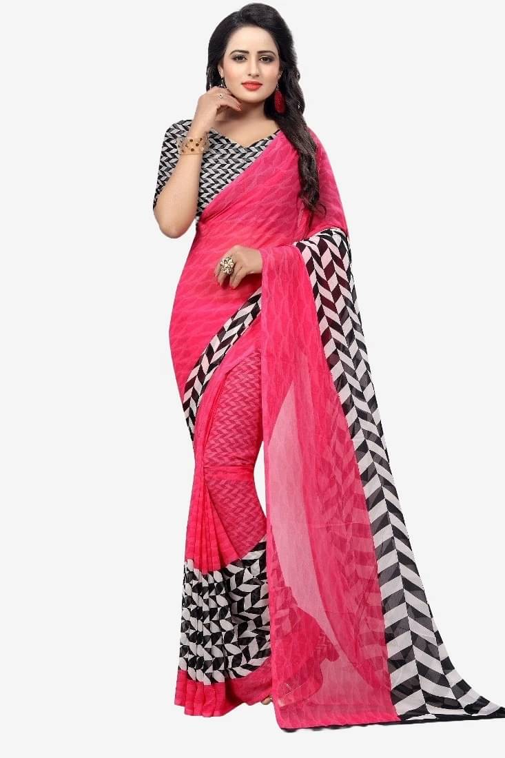     			Yashika Georgette Dyed Regular Saree With Unstitched Blouse Piece ( Pink )