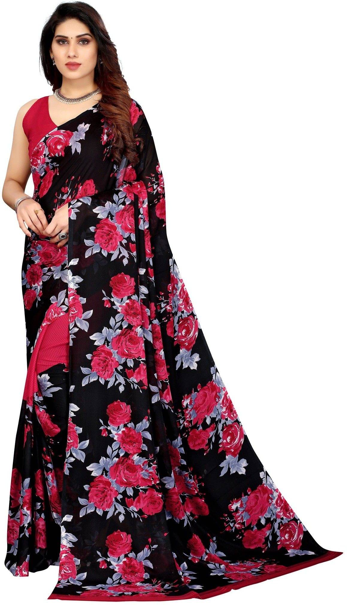 Yashika Georgette Dyed Regular Saree With Unstitched Blouse Piece ( Multicolor ) Yashika Georgette Dyed Regular Saree With Unstitched Blouse Piece ( Multicolor )