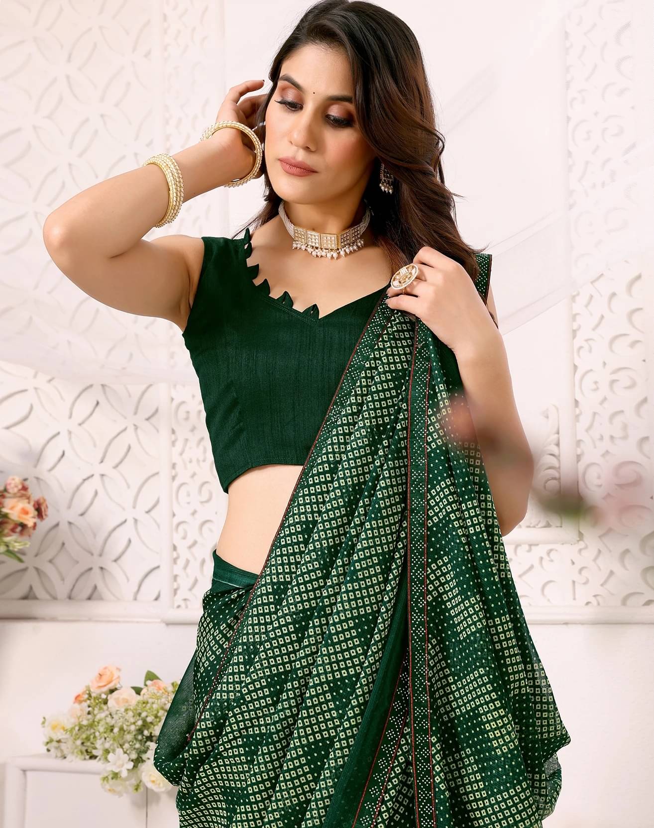 Yashika Georgette Embellished Regular Saree With Unstitched Blouse Piece ( Green )     			Yashika Georgette Embellished Regular Saree With Unstitched Blouse Piece ( Green )