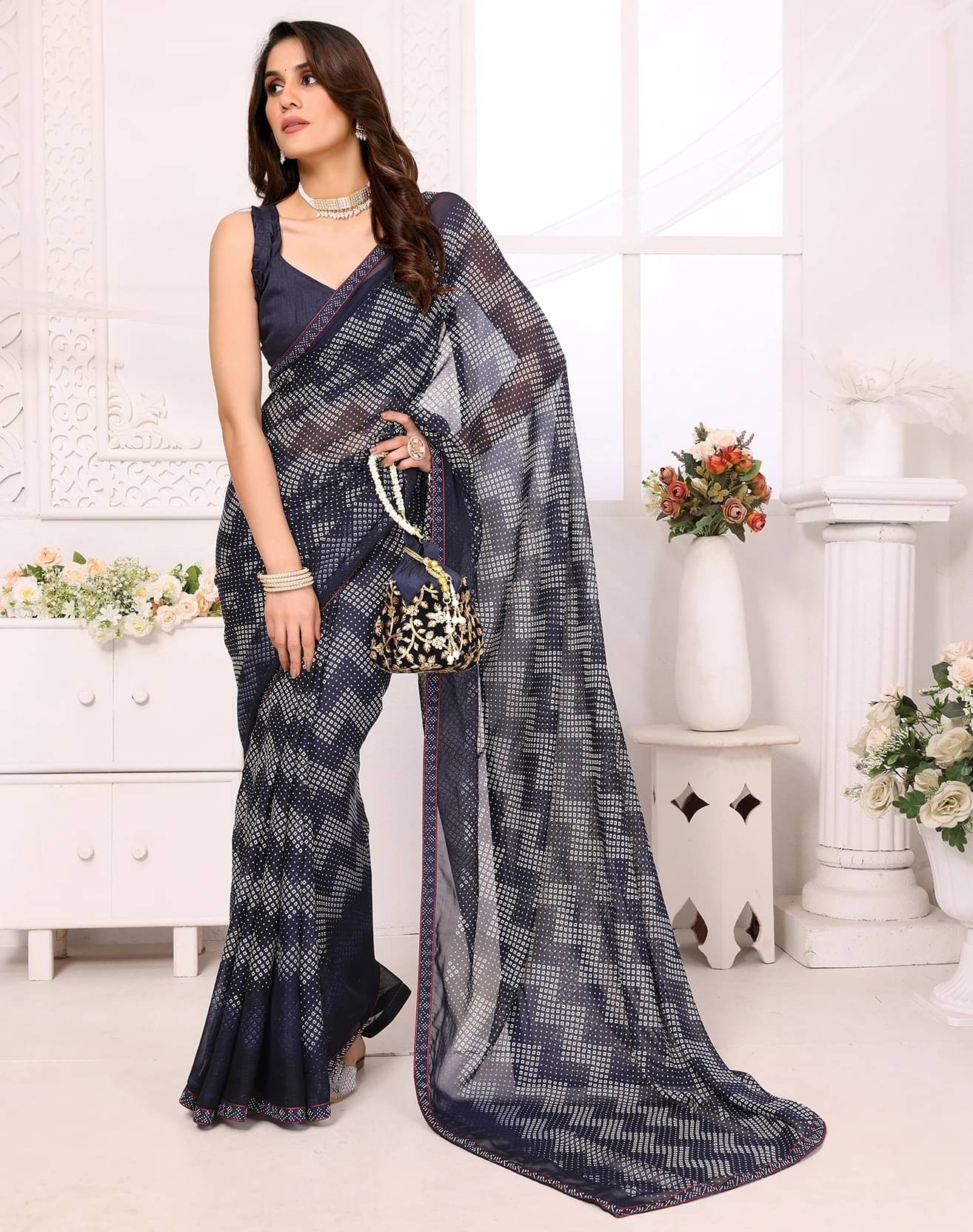     			Yashika Georgette Embellished Regular Saree With Unstitched Blouse Piece ( Blue )
