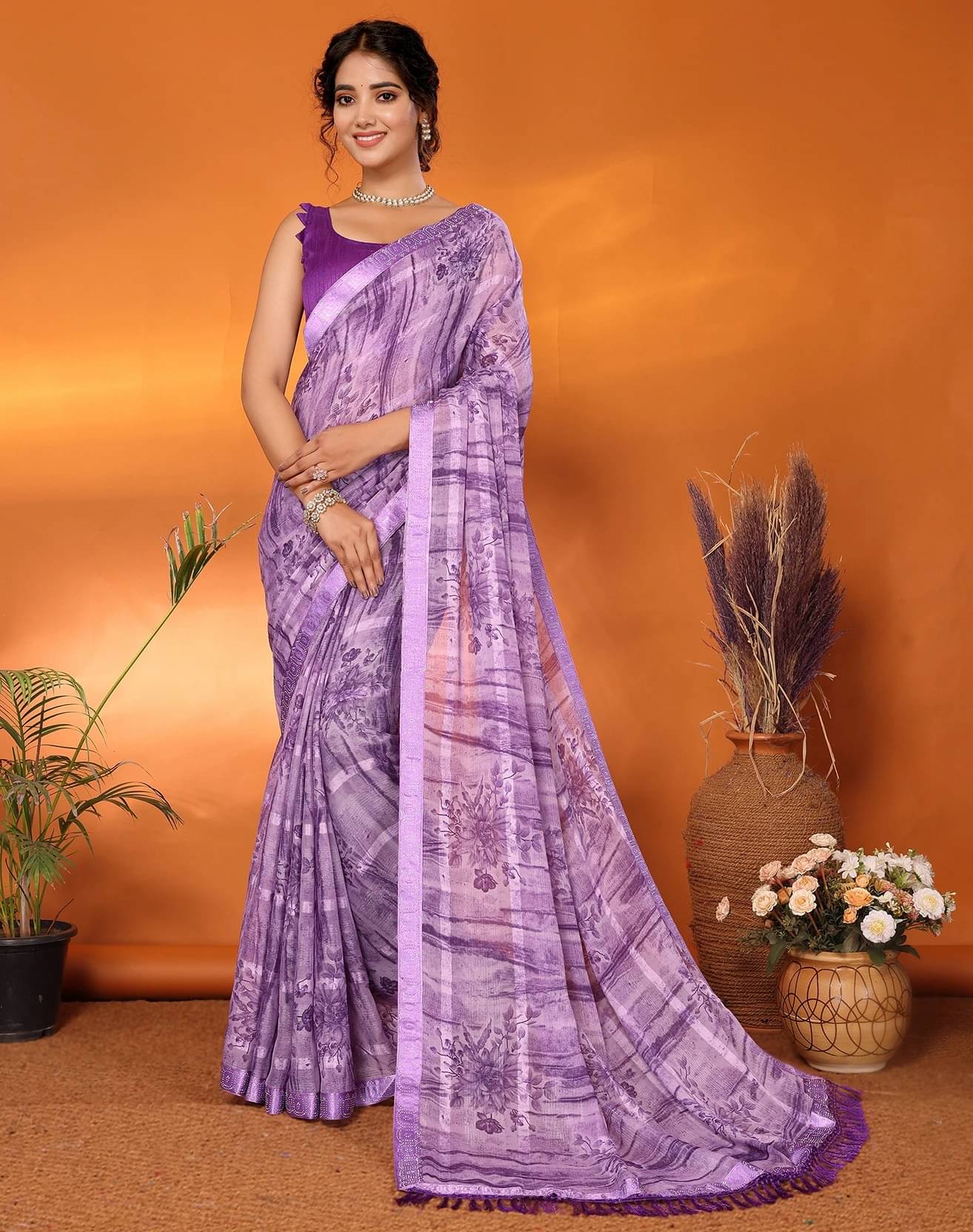 Yashika Georgette Embellished Regular Saree With Unstitched Blouse Piece ( Purple ) Yashika Georgette Embellished Regular Saree With Unstitched Blouse Piece ( Purple )