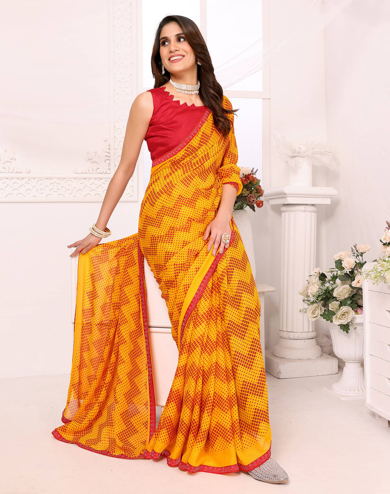 Yashika Georgette Embellished Regular Saree With Unstitched Blouse Piece ( Yellow ) Yashika Georgette Embellished Regular Saree With Unstitched Blouse Piece ( Yellow )