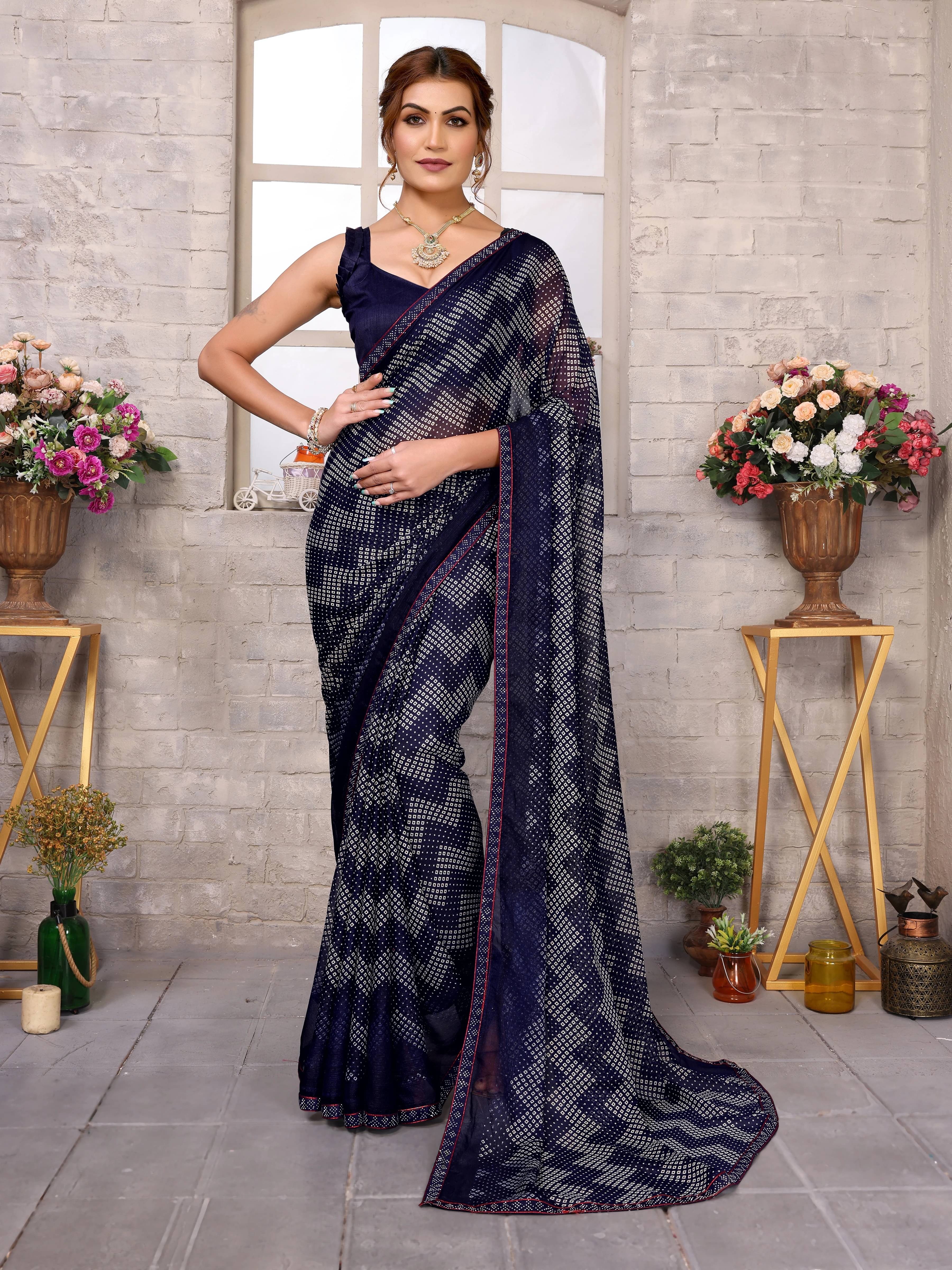     			Yashika Georgette Embellished Regular Saree With Unstitched Blouse Piece ( Blue )