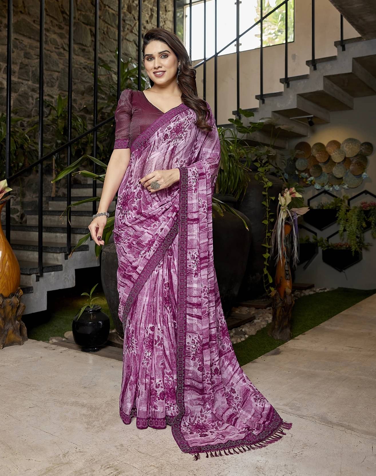     			Yashika Georgette Embellished Regular Saree With Unstitched Blouse Piece ( Purple )