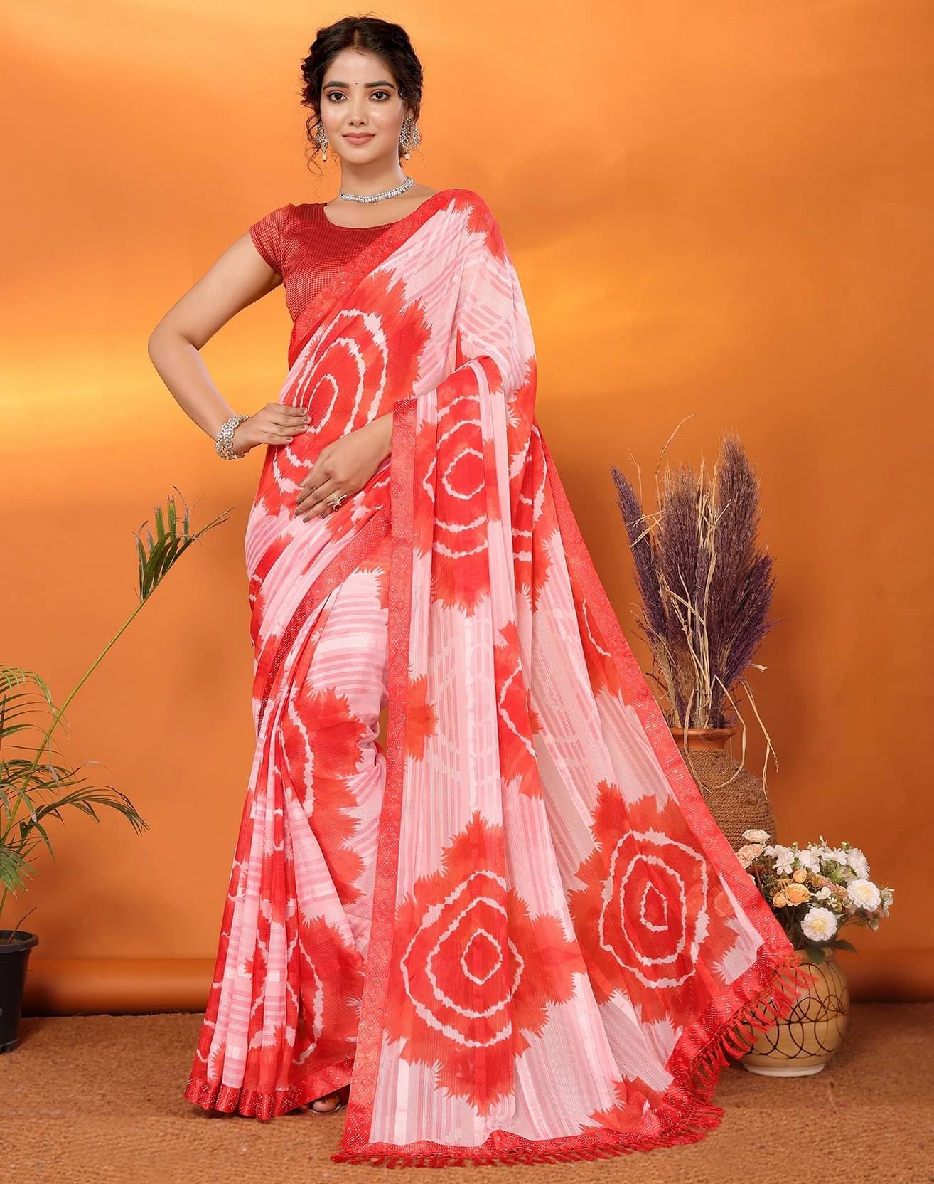 Yashika Georgette Embellished Regular Saree With Unstitched Blouse Piece ( Red ) Yashika Georgette Embellished Regular Saree With Unstitched Blouse Piece ( Red )