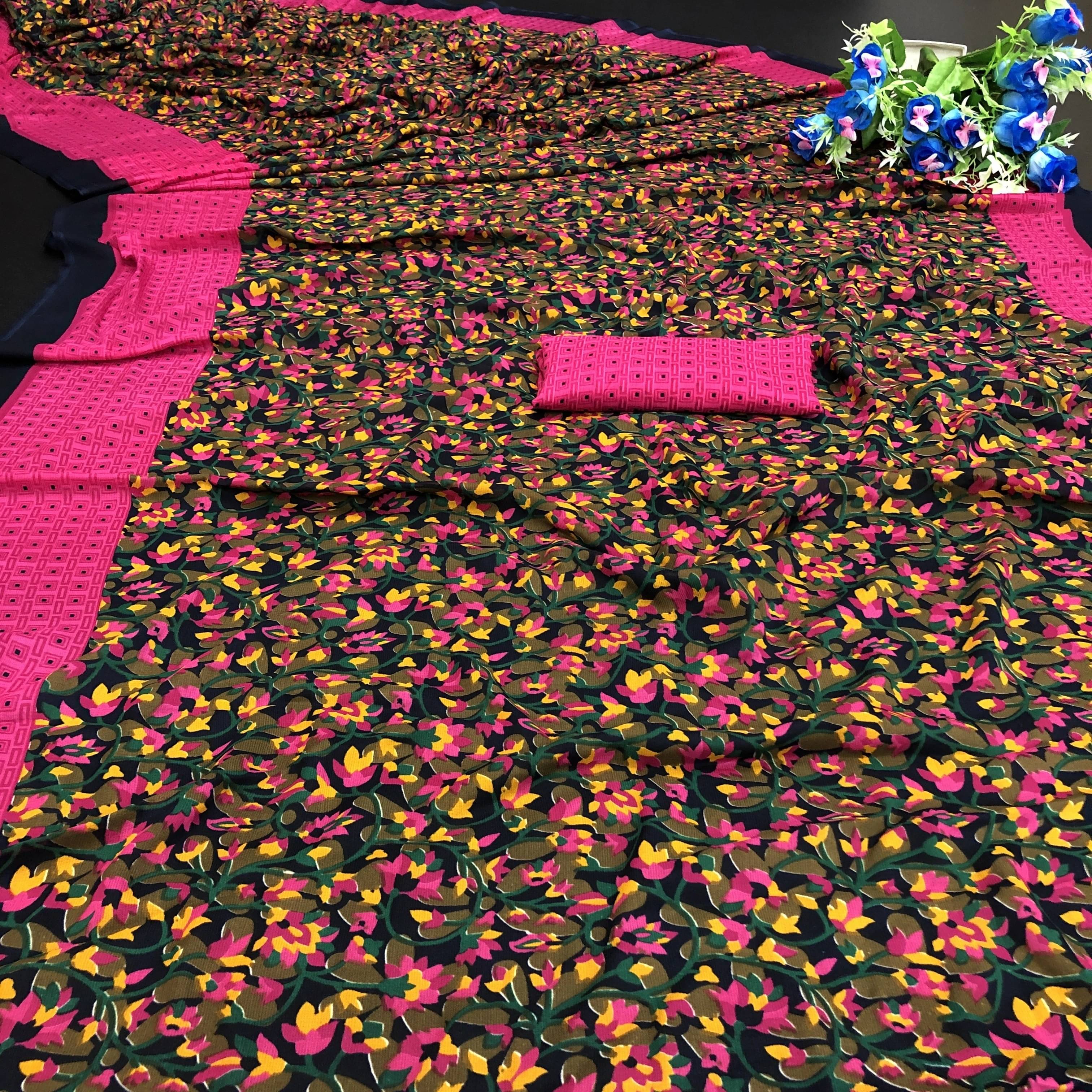     			Yashika Georgette Printed Bandhani Sarees With Unstitched Blouse Piece ( Pink )