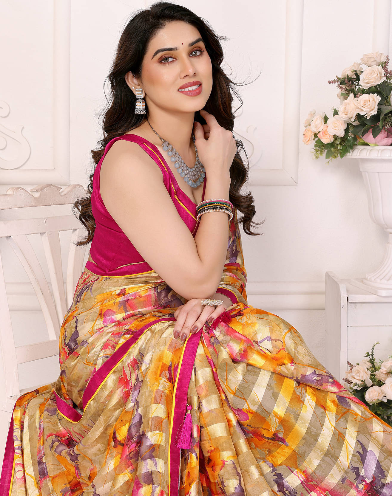 Yashika Georgette Printed Bandhani Sarees With Unstitched Blouse Piece ( Yellow ) Yashika Georgette Printed Bandhani Sarees With Unstitched Blouse Piece ( Yellow )