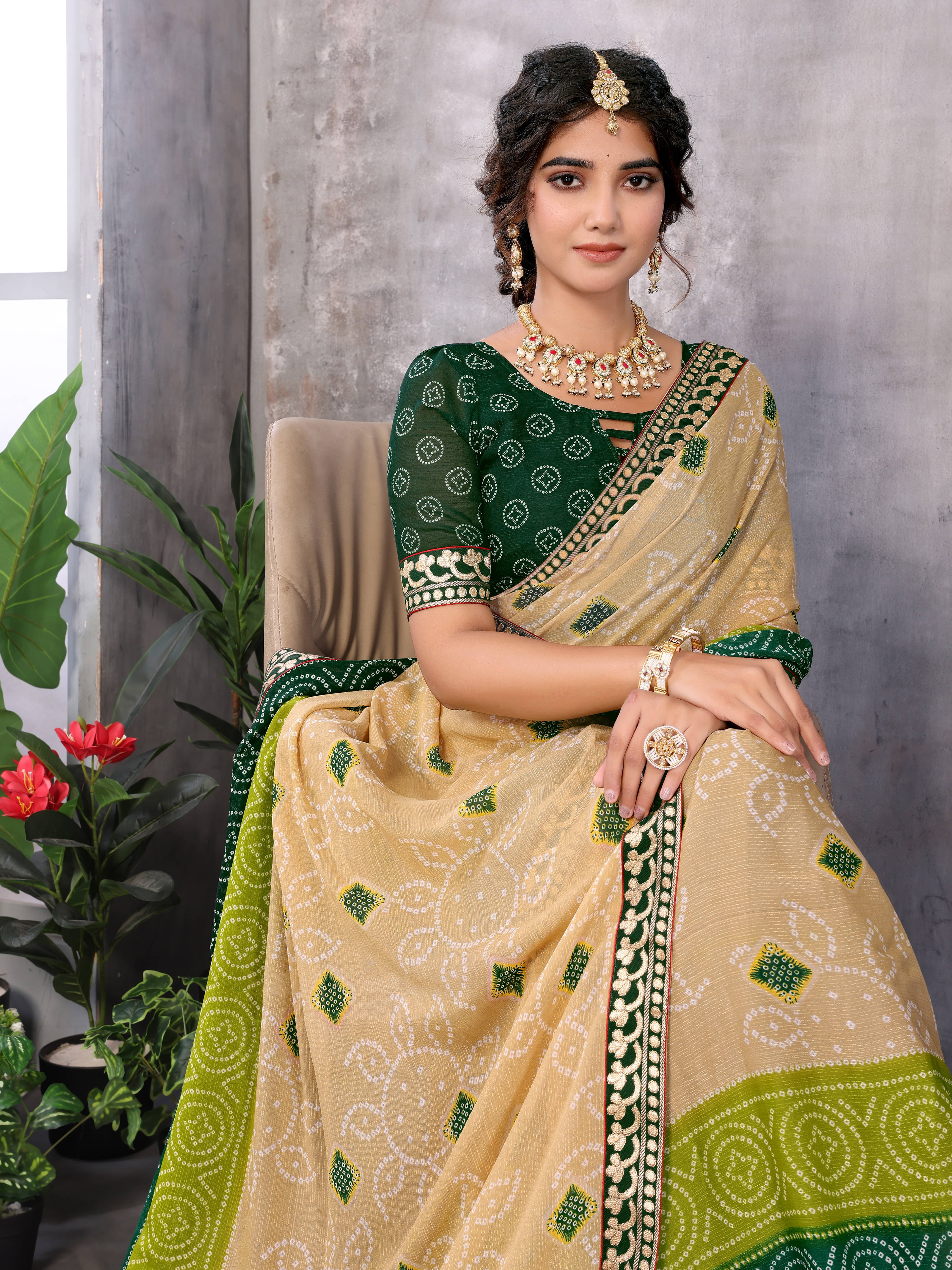     			Yashika Georgette Printed Bandhani Sarees With Unstitched Blouse Piece ( Multicolor )
