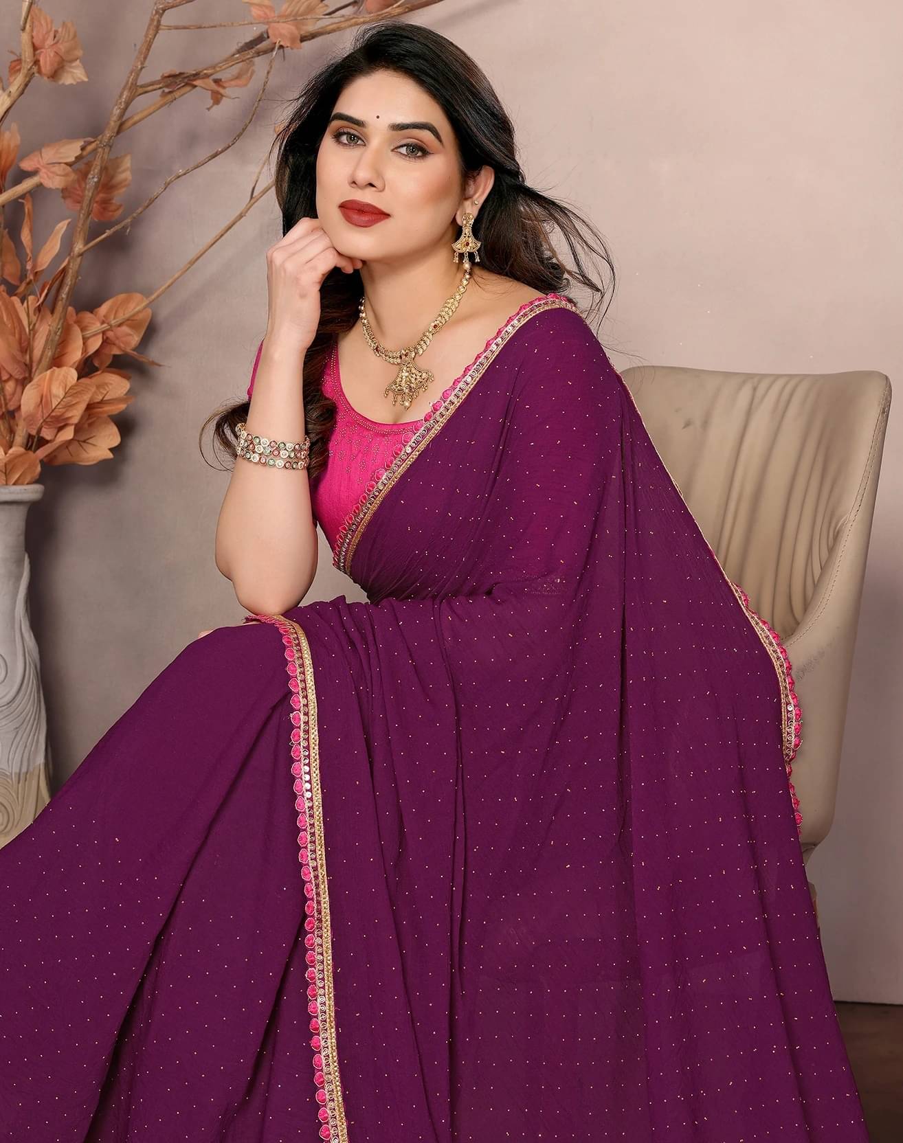     			Yashika Georgette Printed Bandhani Sarees With Unstitched Blouse Piece ( Purple )