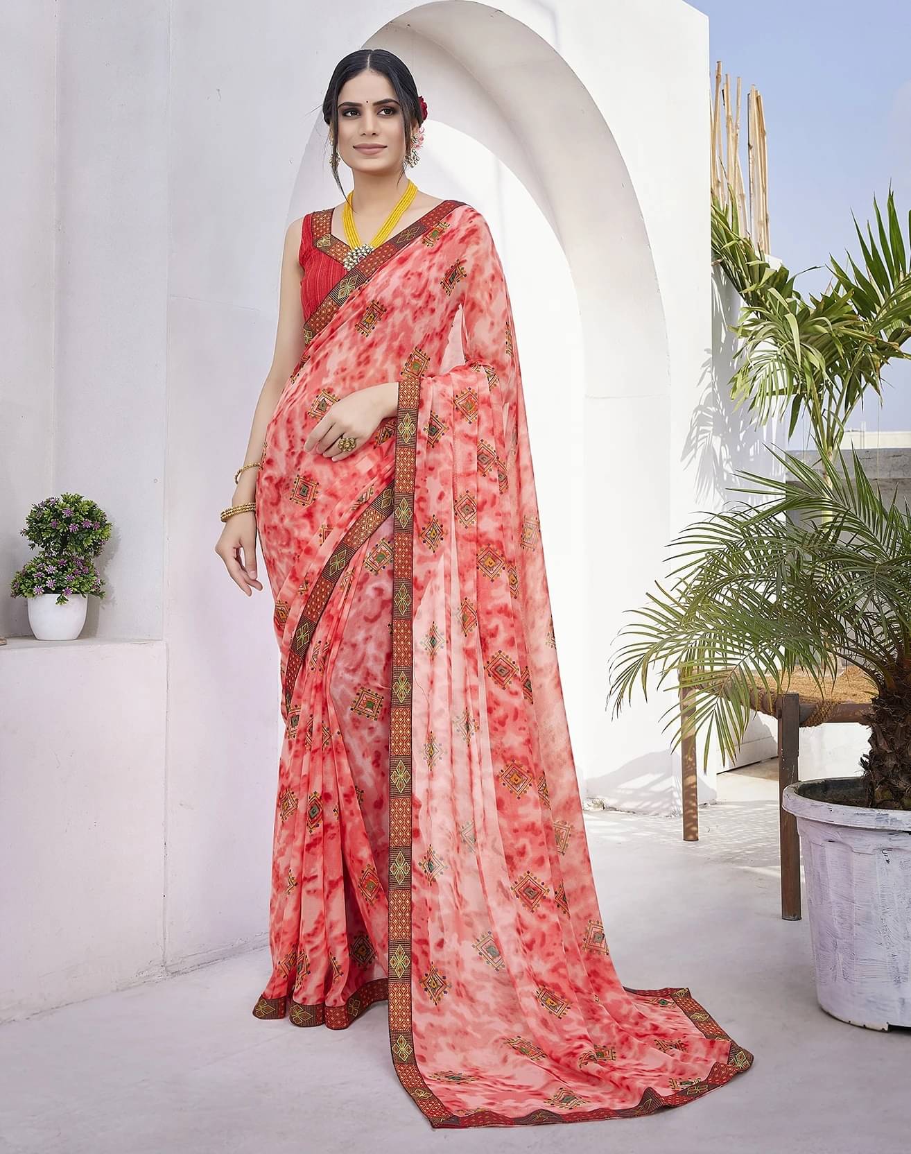     			Yashika Georgette Printed Bandhani Sarees With Unstitched Blouse Piece ( Orange )