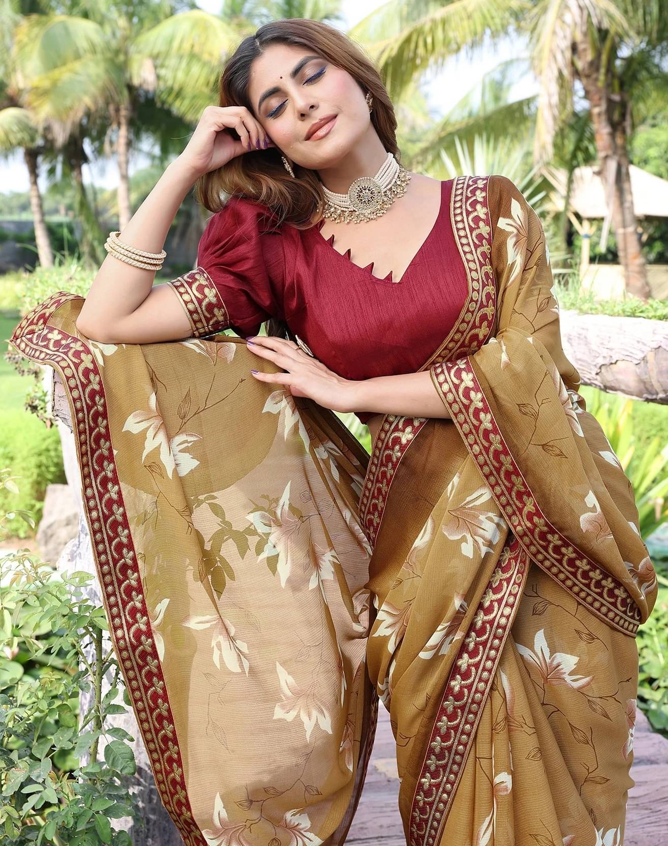 Yashika Georgette Printed Bandhani Sarees With Unstitched Blouse Piece ( Mustard ) Yashika Georgette Printed Bandhani Sarees With Unstitched Blouse Piece ( Mustard )