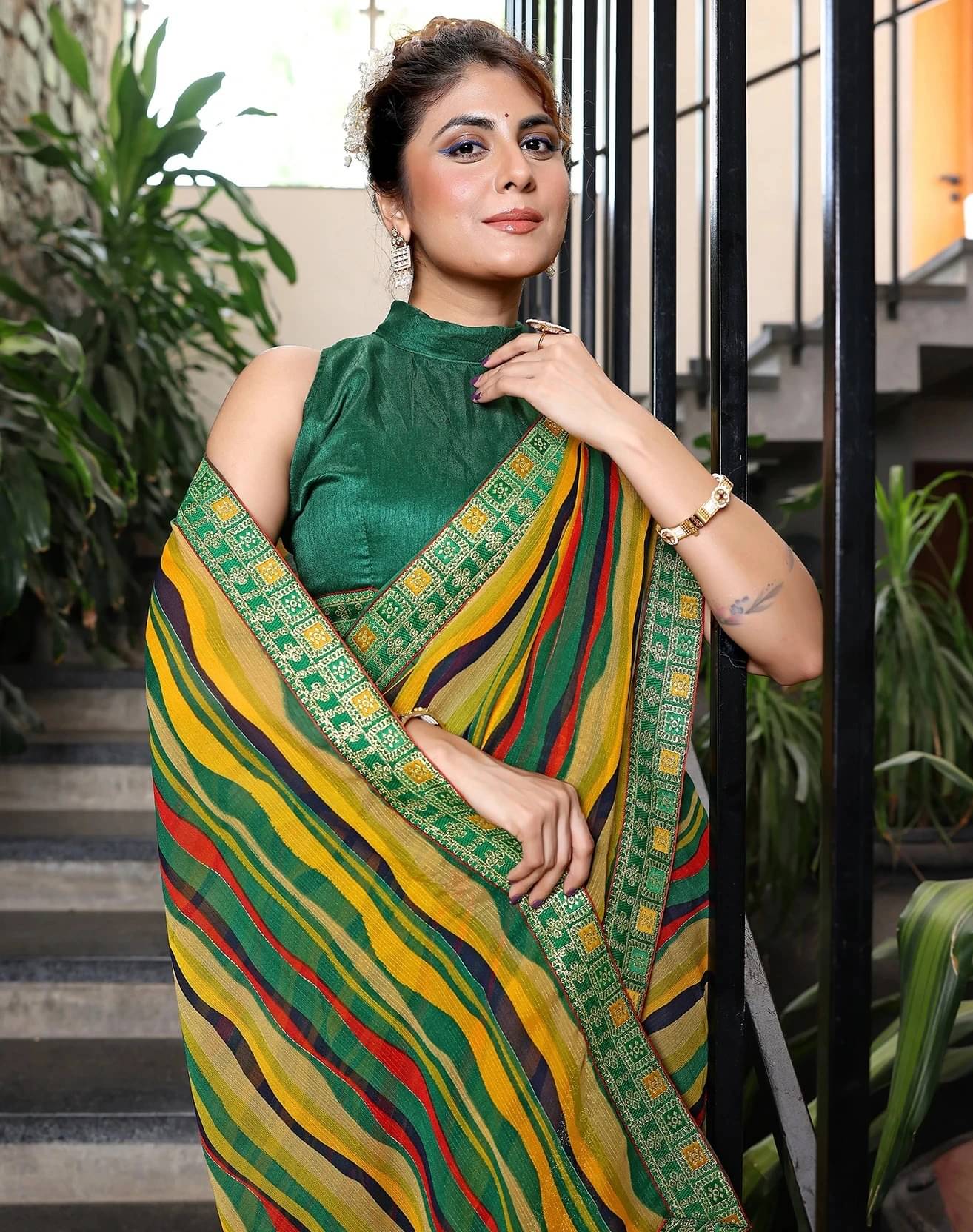 Yashika Georgette Printed Bandhani Sarees With Unstitched Blouse Piece ( Yellow )     			Yashika Georgette Printed Bandhani Sarees With Unstitched Blouse Piece ( Yellow )