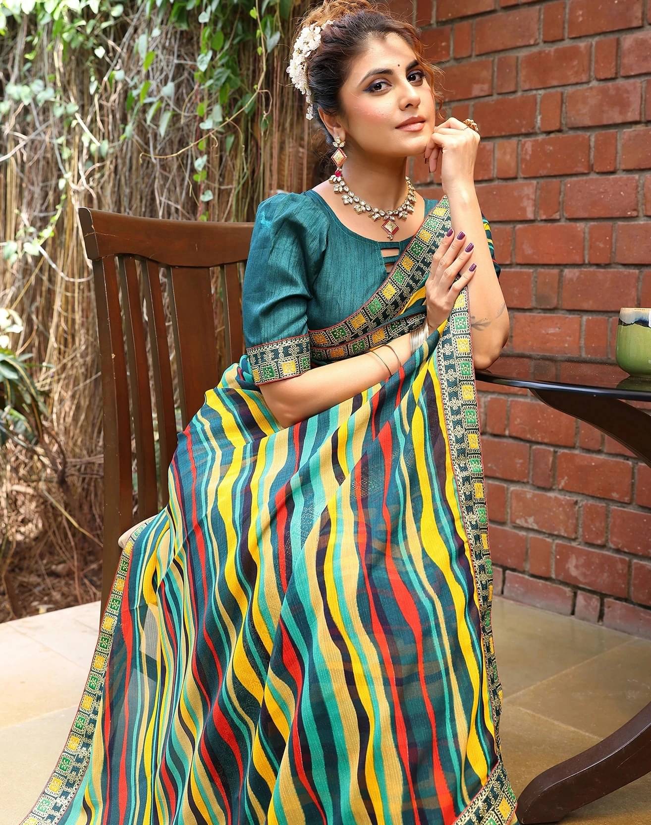 Yashika Georgette Printed Bandhani Sarees With Unstitched Blouse Piece ( Green )     			Yashika Georgette Printed Bandhani Sarees With Unstitched Blouse Piece ( Green )