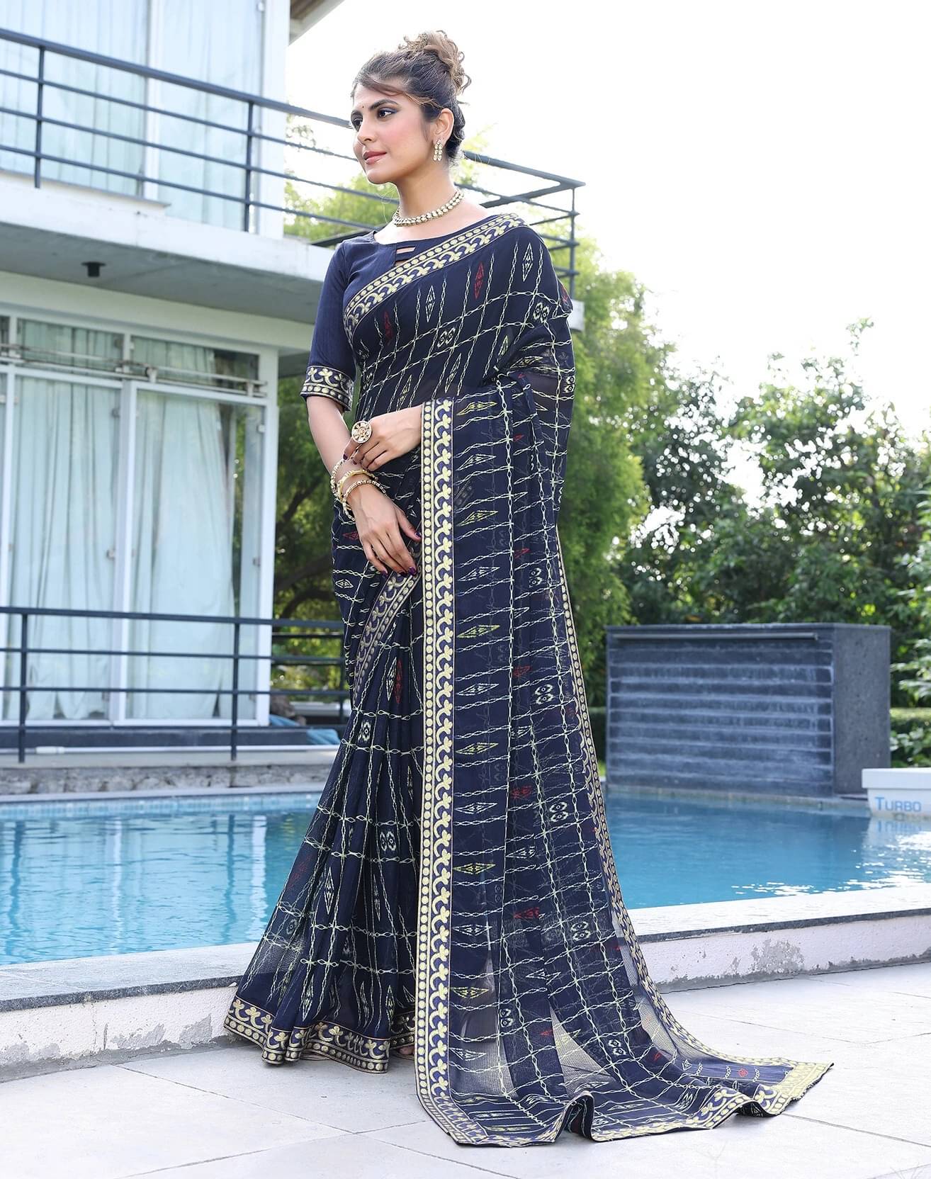     			Yashika Georgette Printed Bandhani Sarees With Unstitched Blouse Piece ( Multicolor )