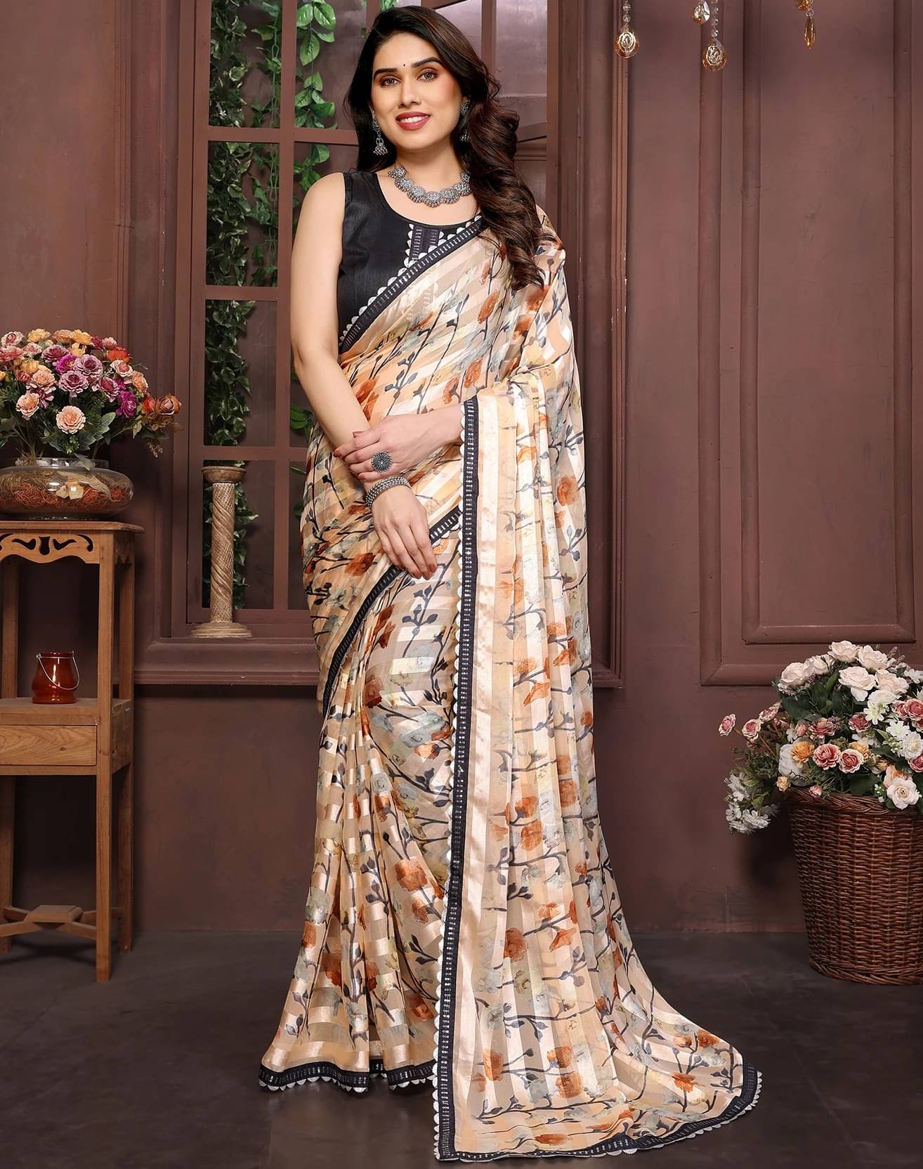     			Yashika Georgette Printed Bandhani Sarees With Unstitched Blouse Piece ( Orange )