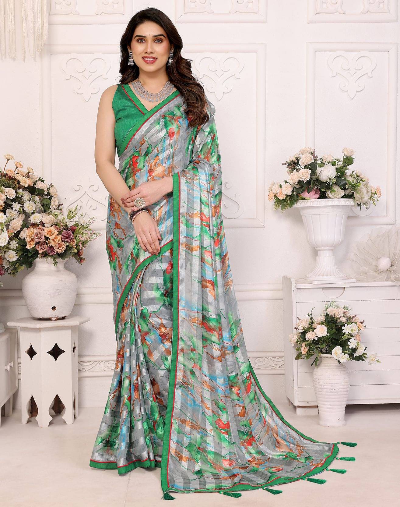     			Yashika Georgette Printed Bandhani Sarees With Unstitched Blouse Piece ( Multicolor )