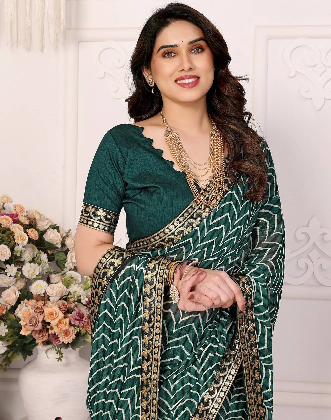     			Yashika Georgette Printed Bandhani Sarees With Unstitched Blouse Piece ( Green )