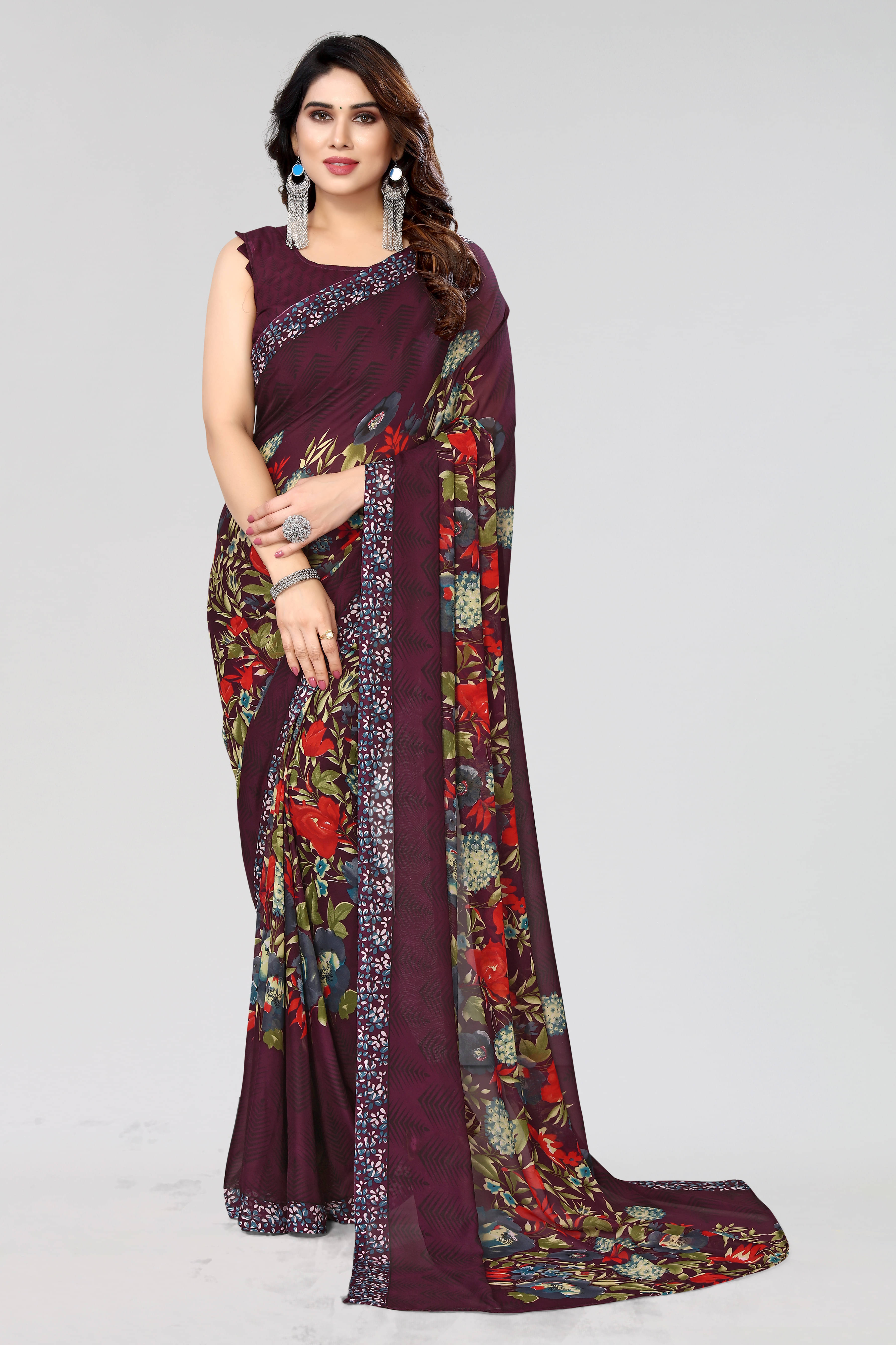     			Yashika Georgette Printed Bandhani Sarees With Unstitched Blouse Piece ( Purple )
