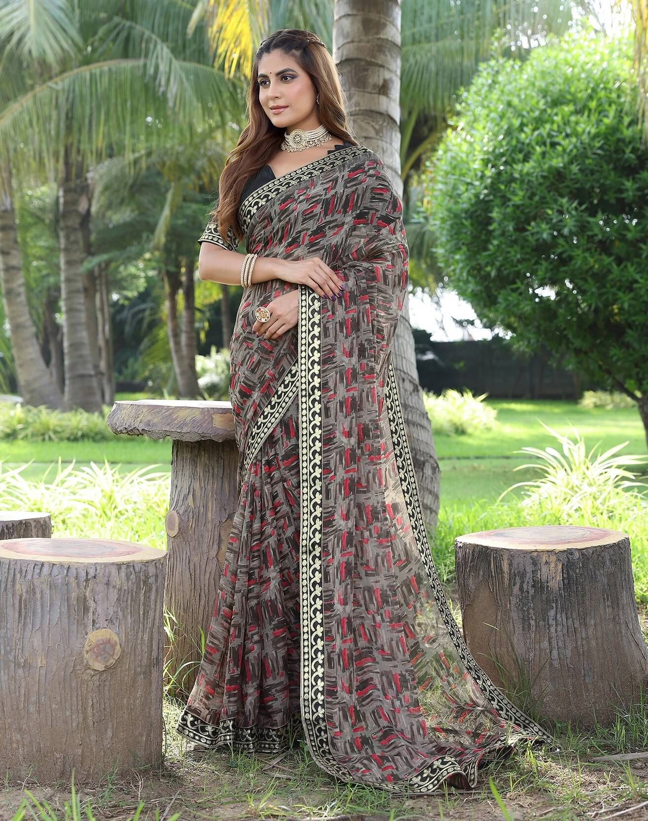     			Yashika Georgette Printed Bandhani Sarees With Unstitched Blouse Piece ( Multicolor )