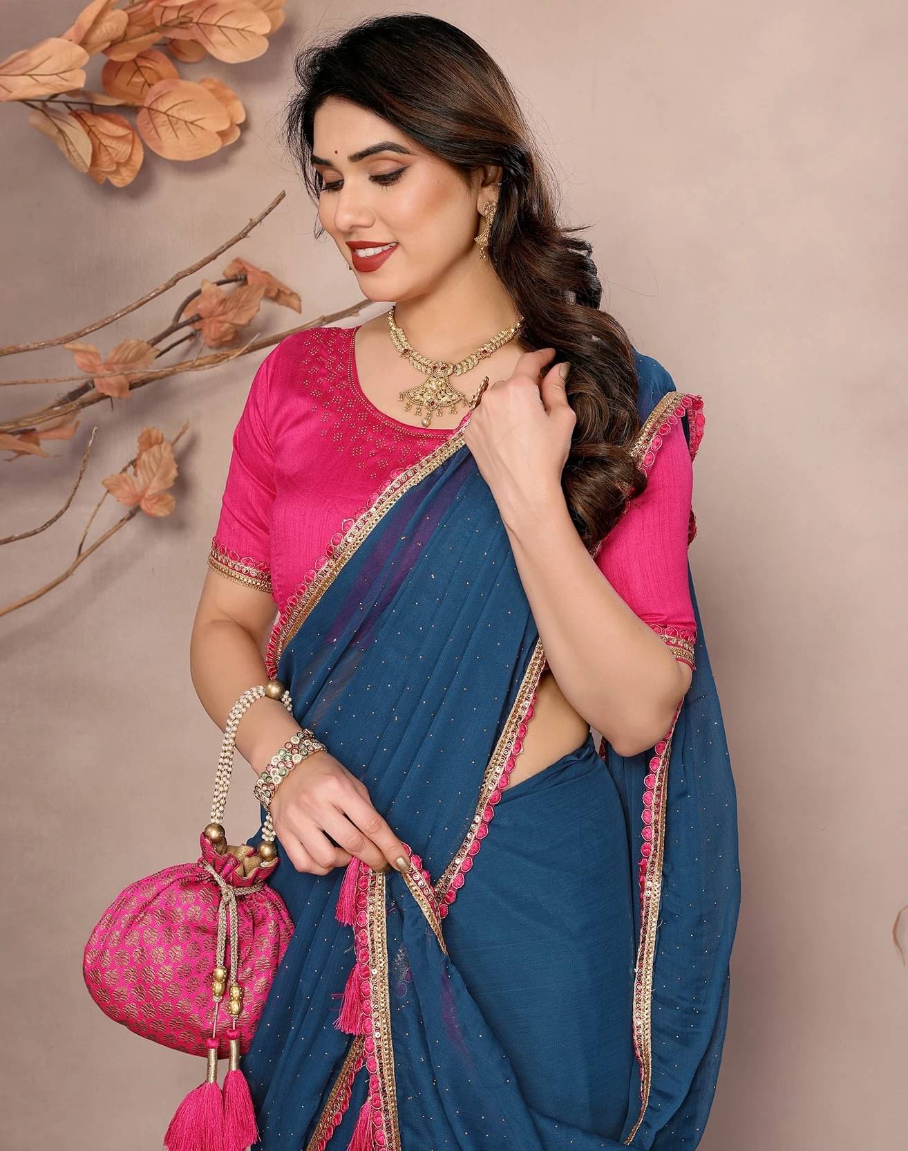     			Yashika Georgette Printed Bandhani Sarees With Unstitched Blouse Piece ( Blue )