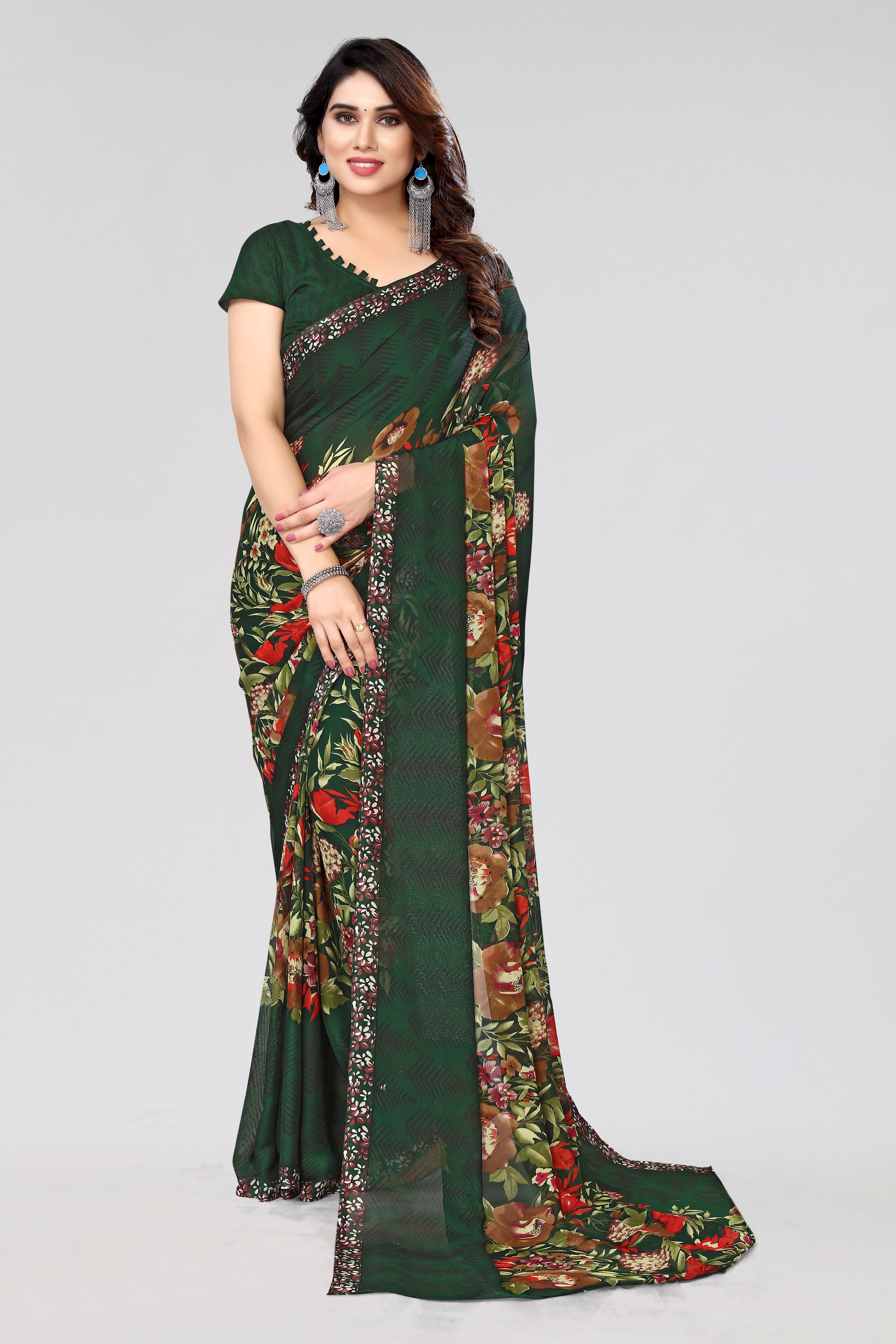     			Yashika Georgette Printed Bandhani Sarees With Unstitched Blouse Piece ( Green )
