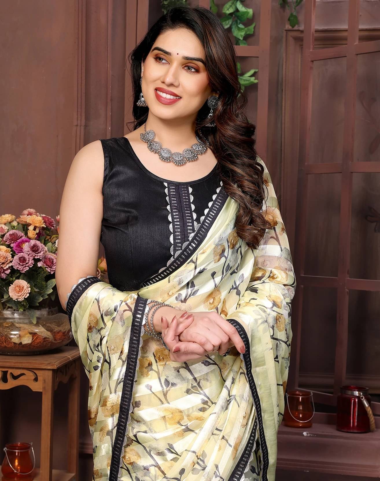    			Yashika Georgette Printed Bandhani Sarees With Unstitched Blouse Piece ( Yellow )