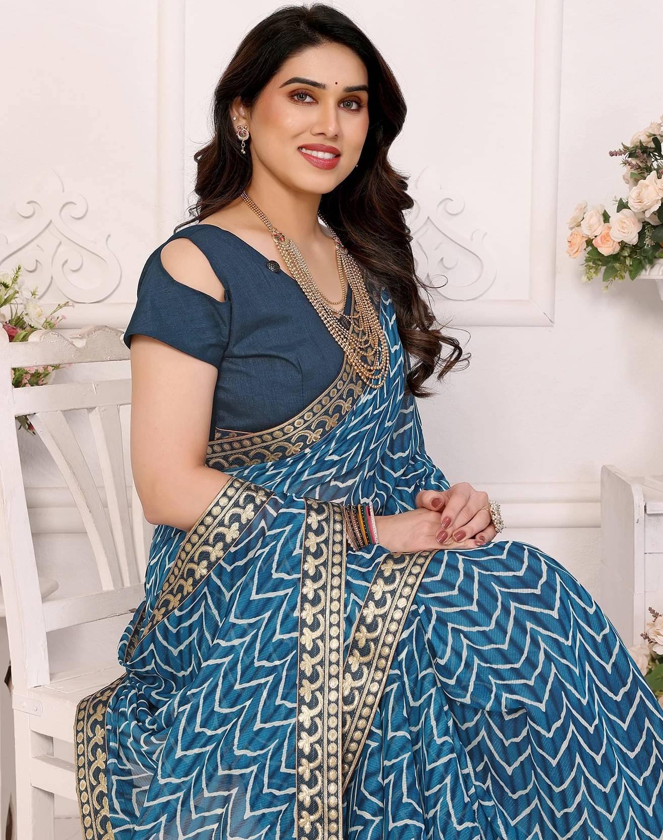     			Yashika Georgette Printed Bandhani Sarees With Unstitched Blouse Piece ( Blue )