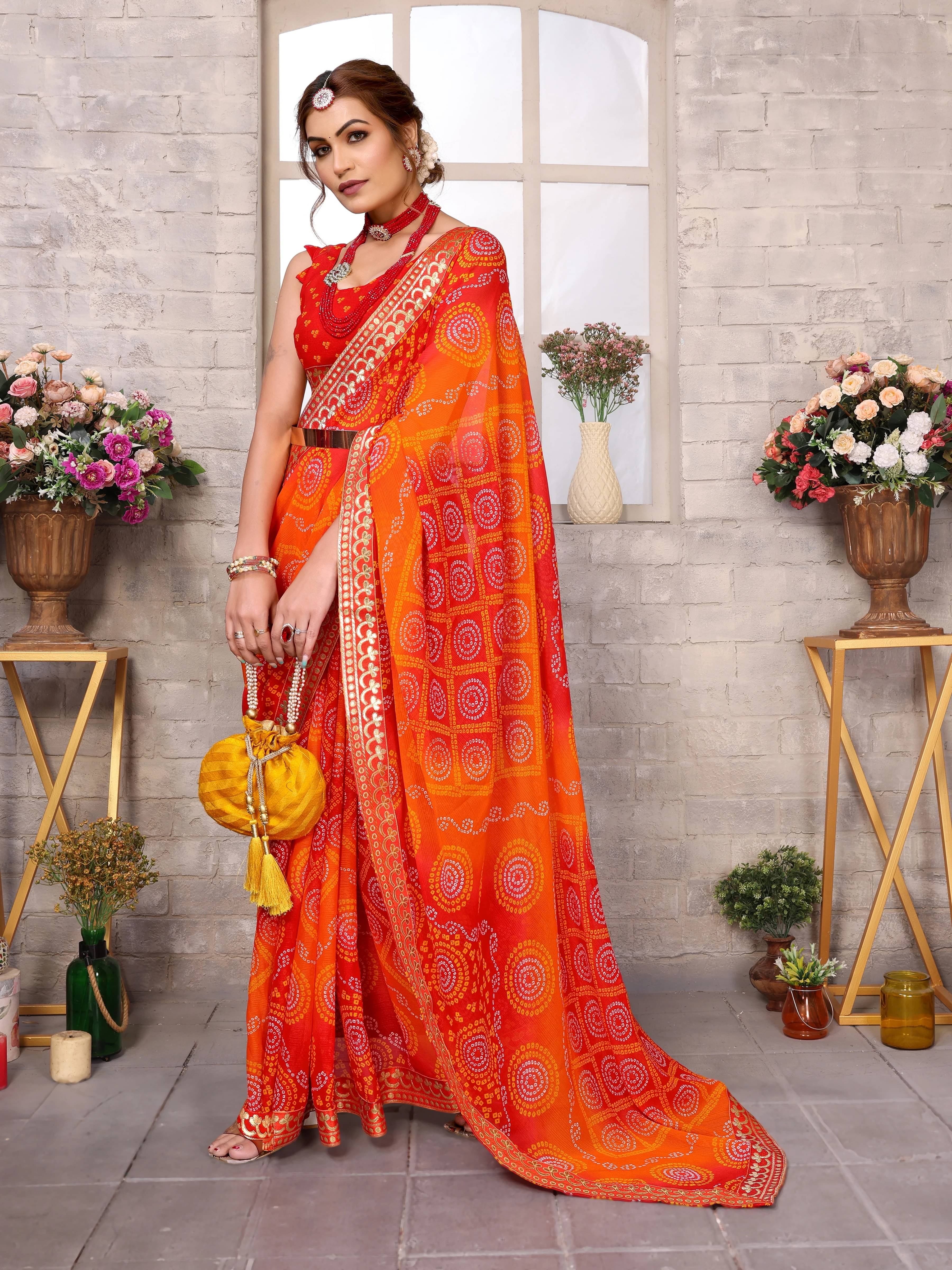 Yashika Georgette Printed Regular Saree With Unstitched Blouse Piece ( Red ) Yashika Georgette Printed Regular Saree With Unstitched Blouse Piece ( Red )
