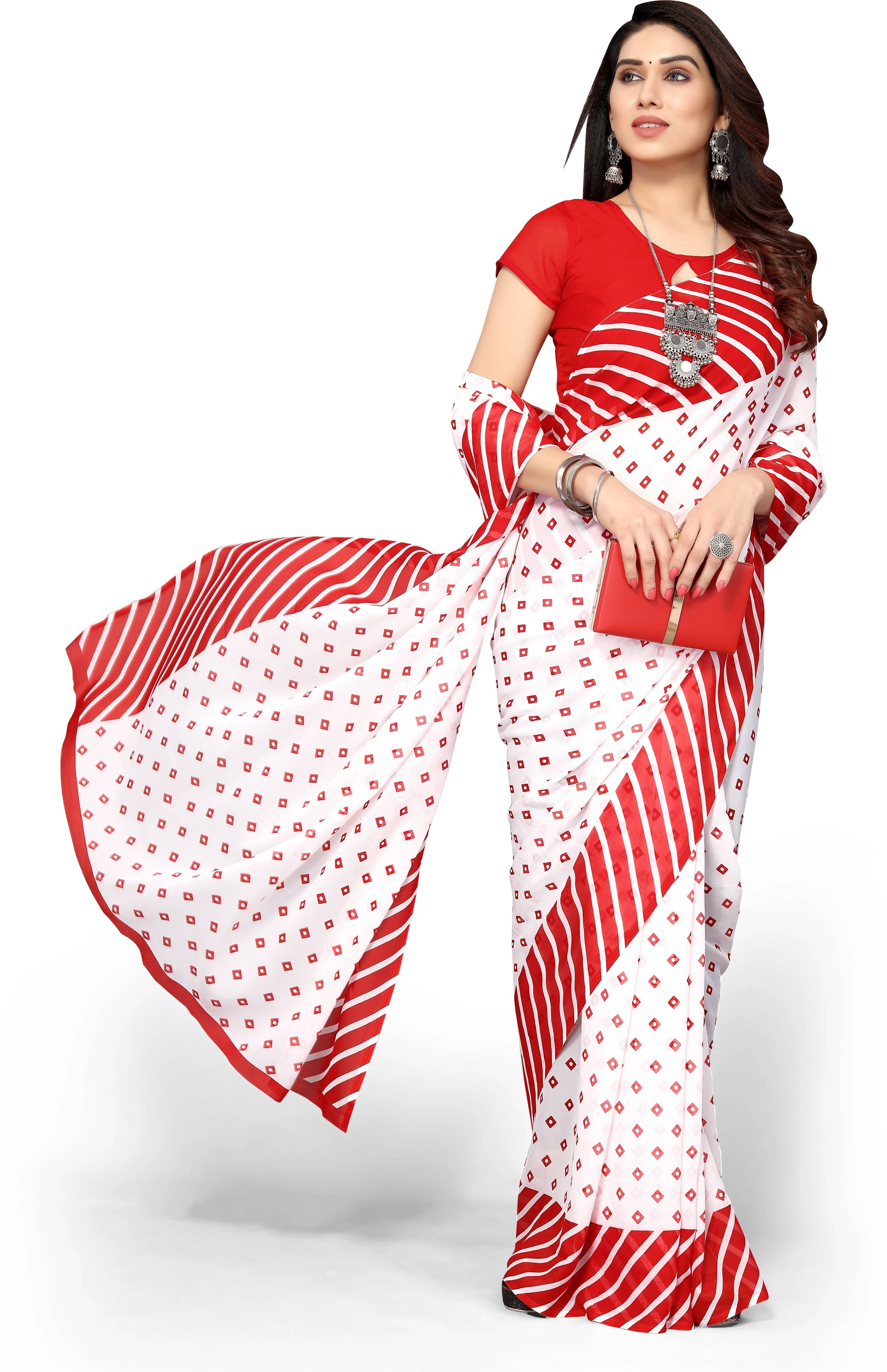 Yashika Georgette Printed Regular Saree With Unstitched Blouse Piece ( Red ) Yashika Georgette Printed Regular Saree With Unstitched Blouse Piece ( Red )