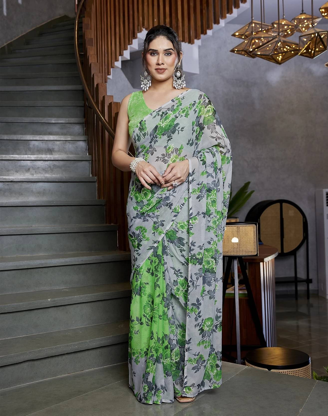     			Yashika Georgette Printed Regular Saree With Unstitched Blouse Piece ( Green )