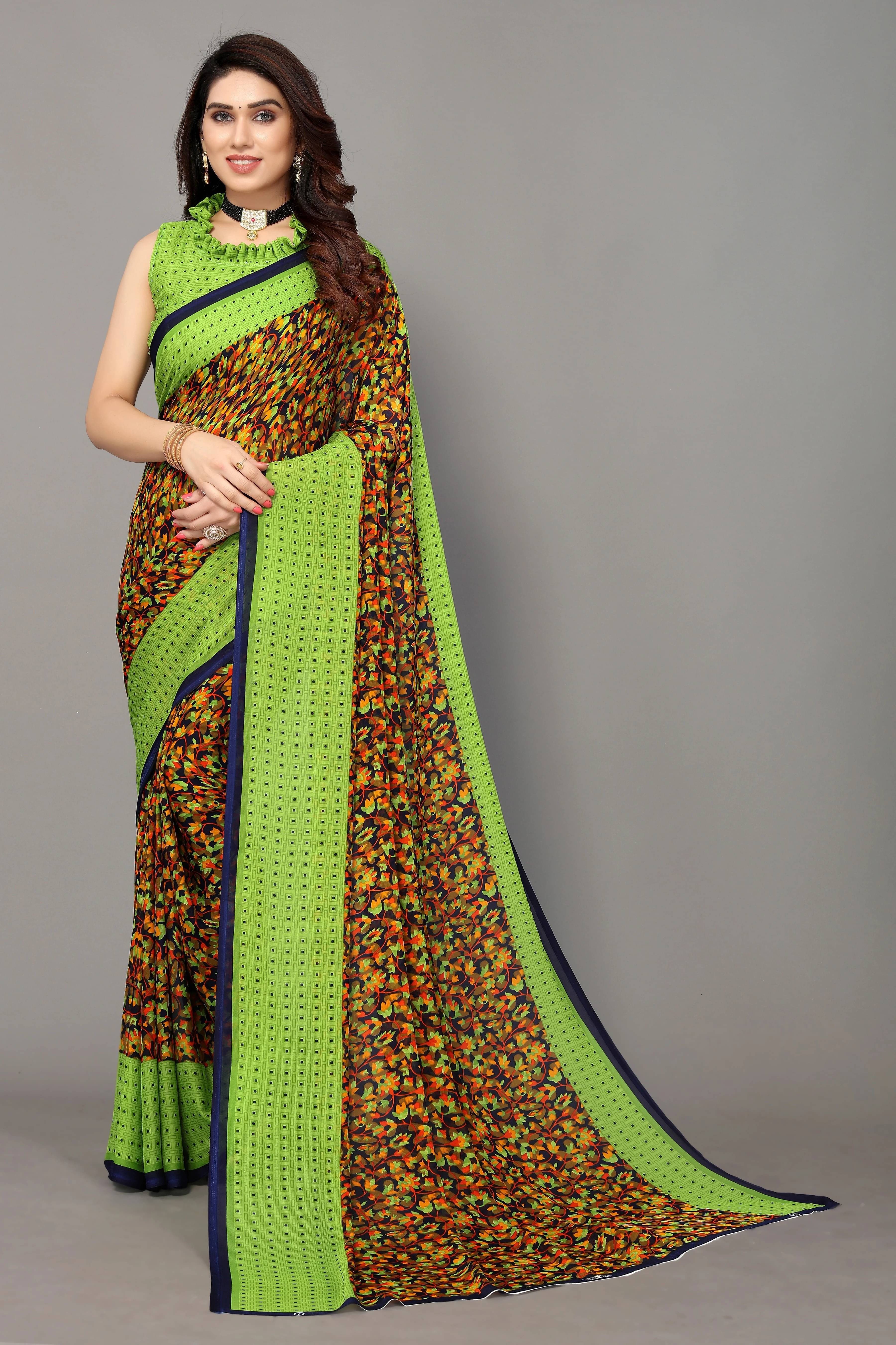     			Yashika Georgette Printed Regular Saree With Unstitched Blouse Piece ( Light Green )