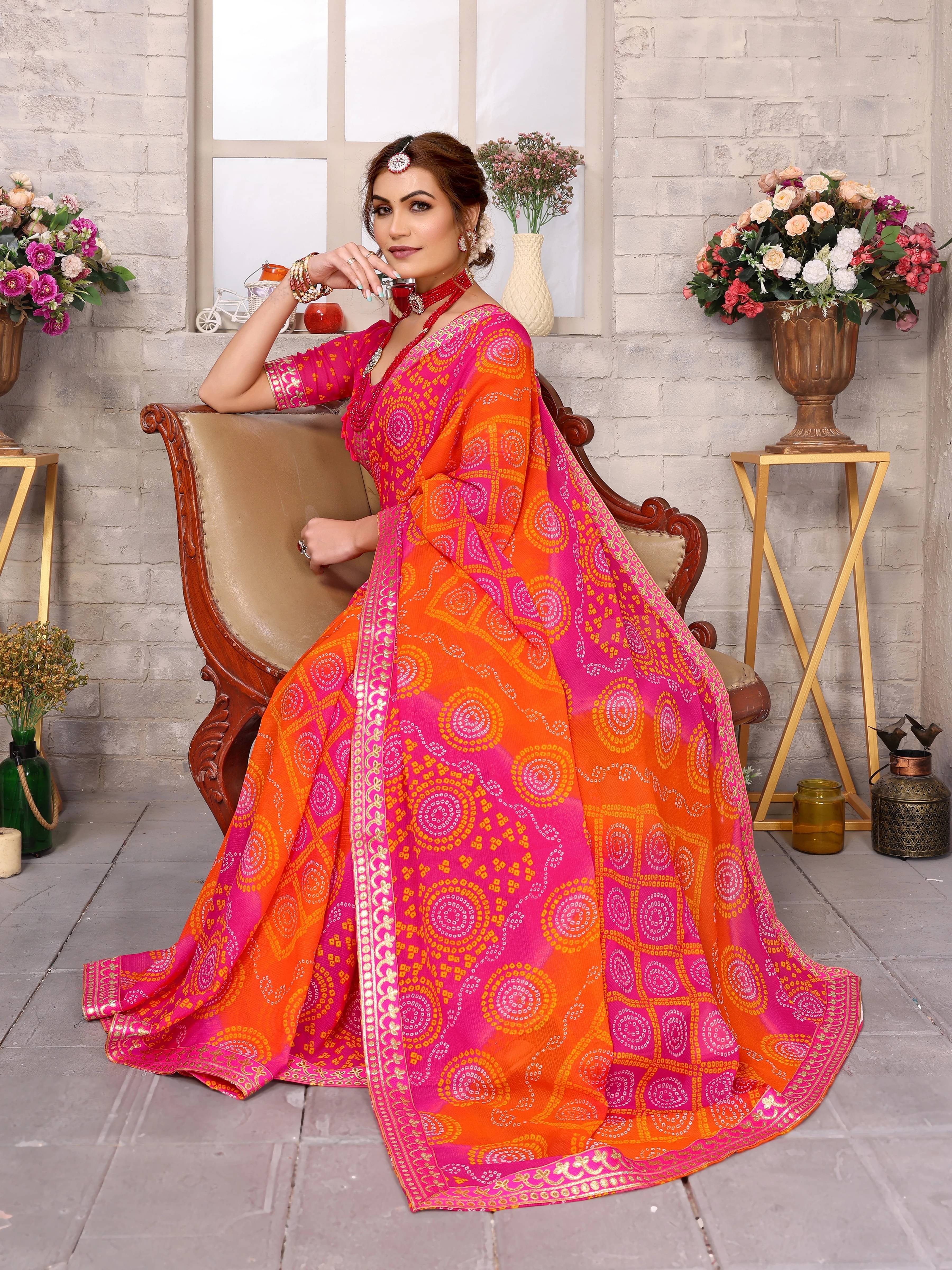 Yashika Georgette Printed Regular Saree With Unstitched Blouse Piece ( Pink )     			Yashika Georgette Printed Regular Saree With Unstitched Blouse Piece ( Pink )