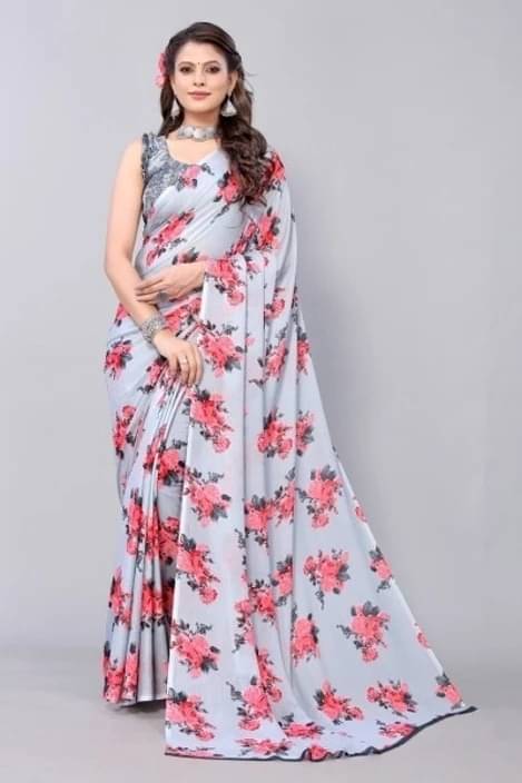     			Yashika Georgette Printed Regular Saree With Unstitched Blouse Piece ( Grey )