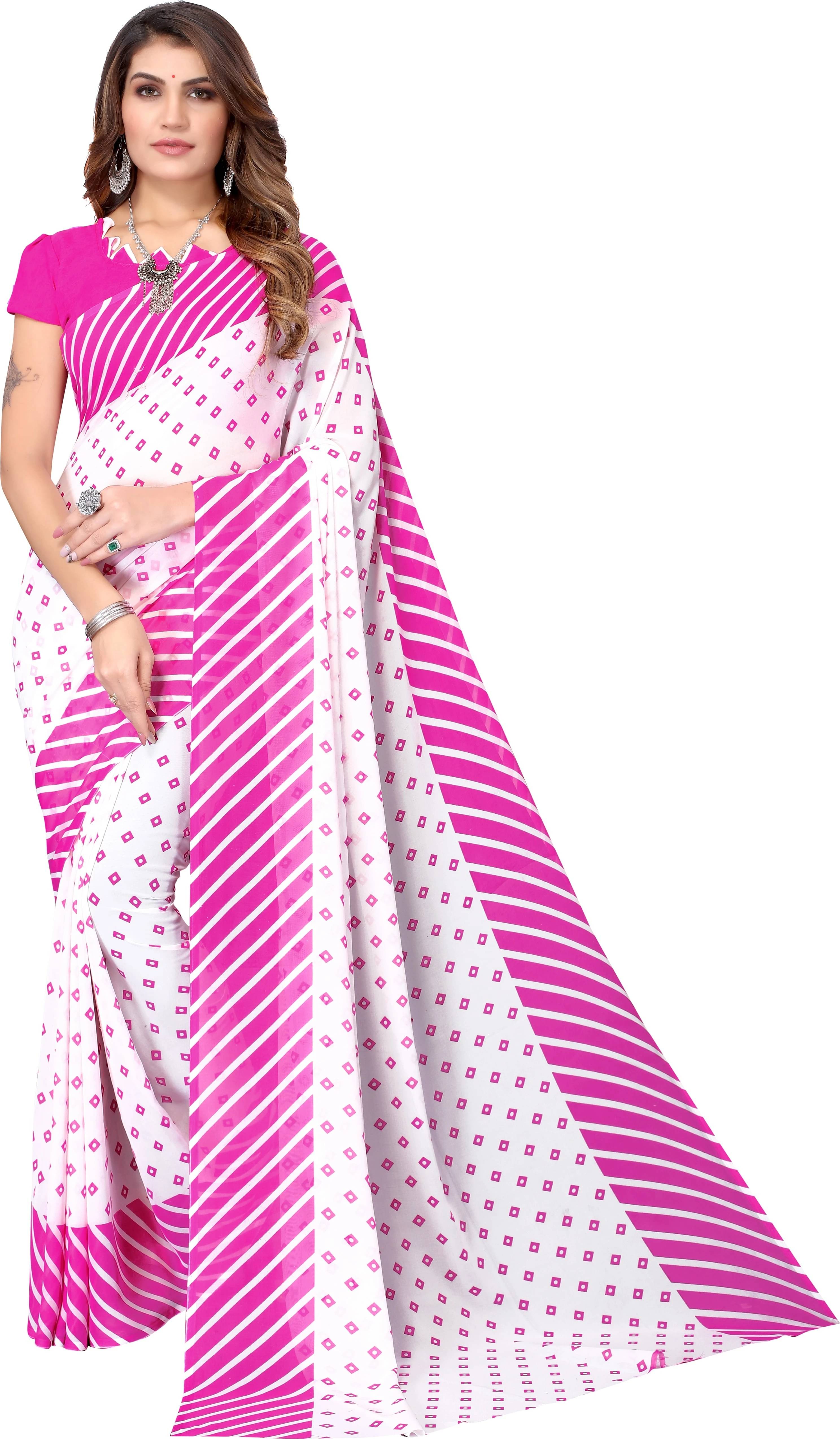 Yashika Georgette Printed Regular Saree With Unstitched Blouse Piece ( Pink )     			Yashika Georgette Printed Regular Saree With Unstitched Blouse Piece ( Pink )