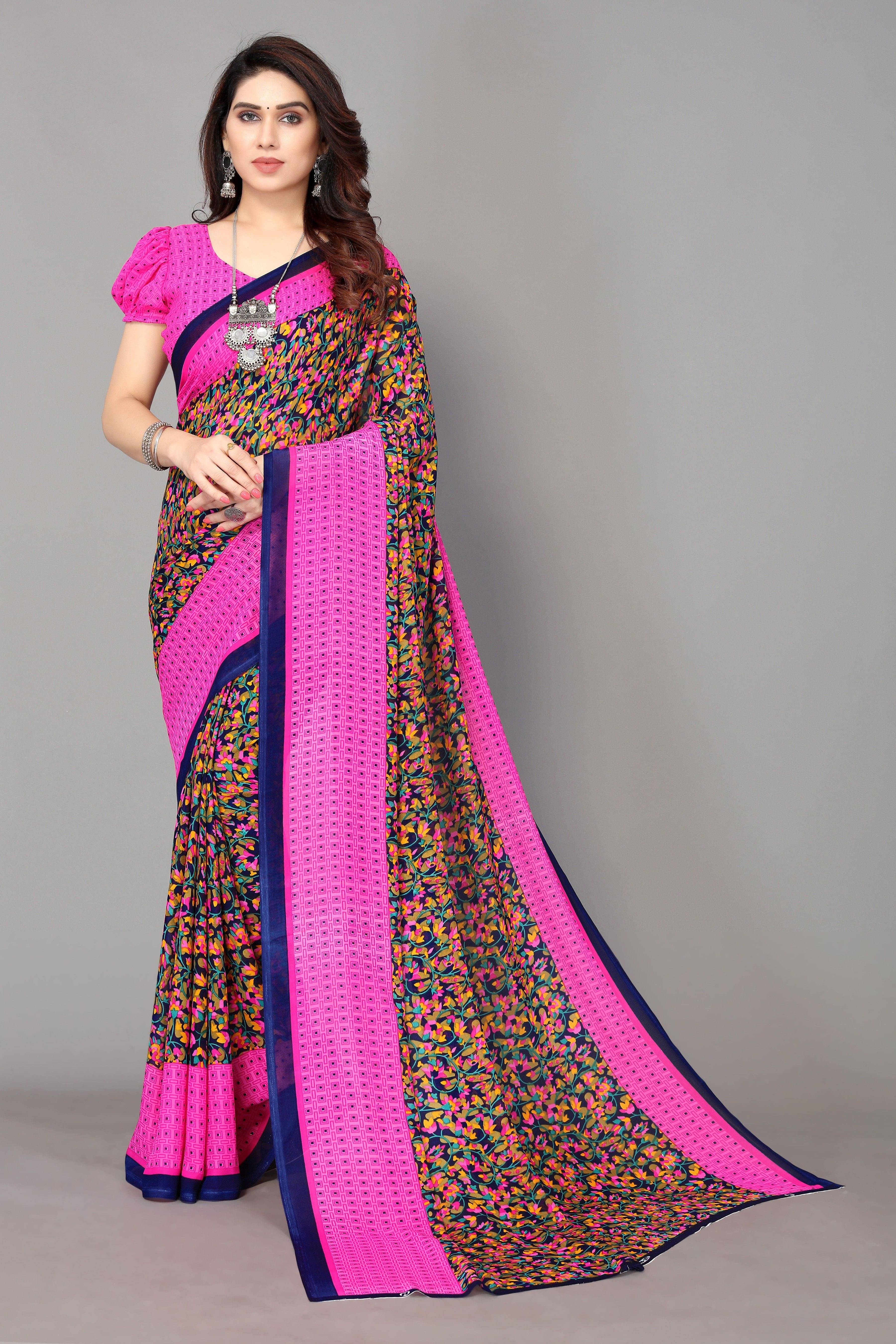 Yashika Georgette Printed Regular Saree With Unstitched Blouse Piece ( Pink )     			Yashika Georgette Printed Regular Saree With Unstitched Blouse Piece ( Pink )