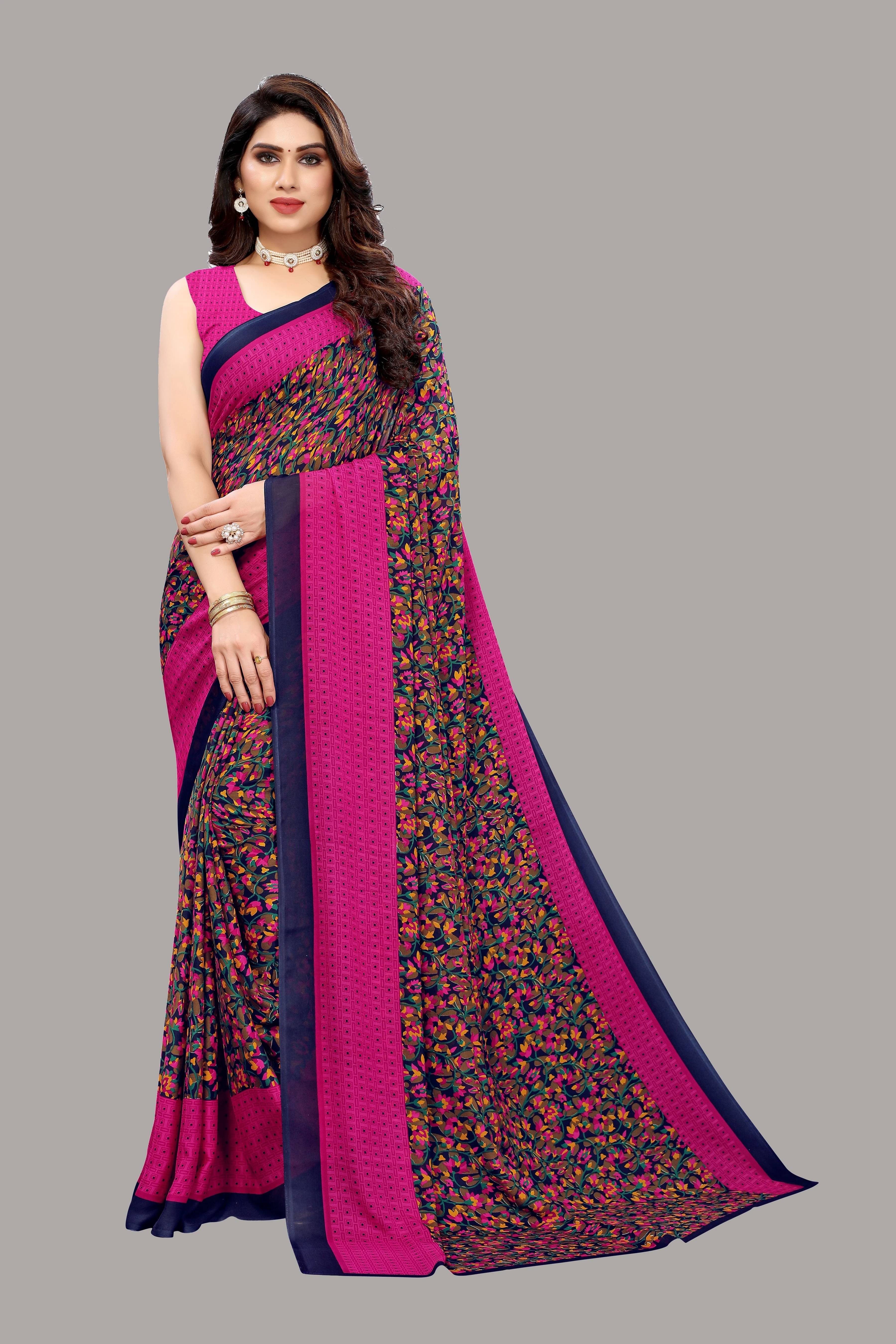     			Yashika Georgette Printed Regular Saree With Unstitched Blouse Piece ( Pink )