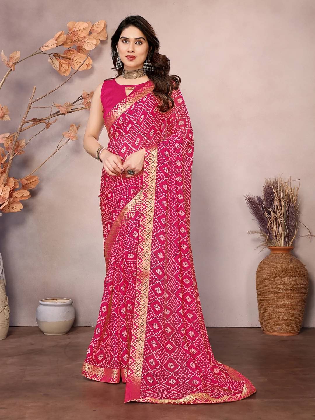 Yashika Georgette Printed Regular Saree With Unstitched Blouse Piece ( Pink ) Yashika Georgette Printed Regular Saree With Unstitched Blouse Piece ( Pink )