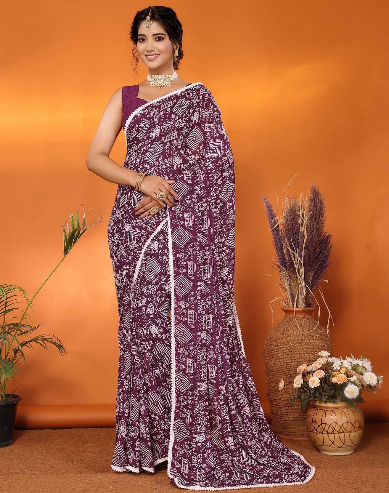 Yashika Georgette Printed Regular Saree With Unstitched Blouse Piece ( Purple )     			Yashika Georgette Printed Regular Saree With Unstitched Blouse Piece ( Purple )