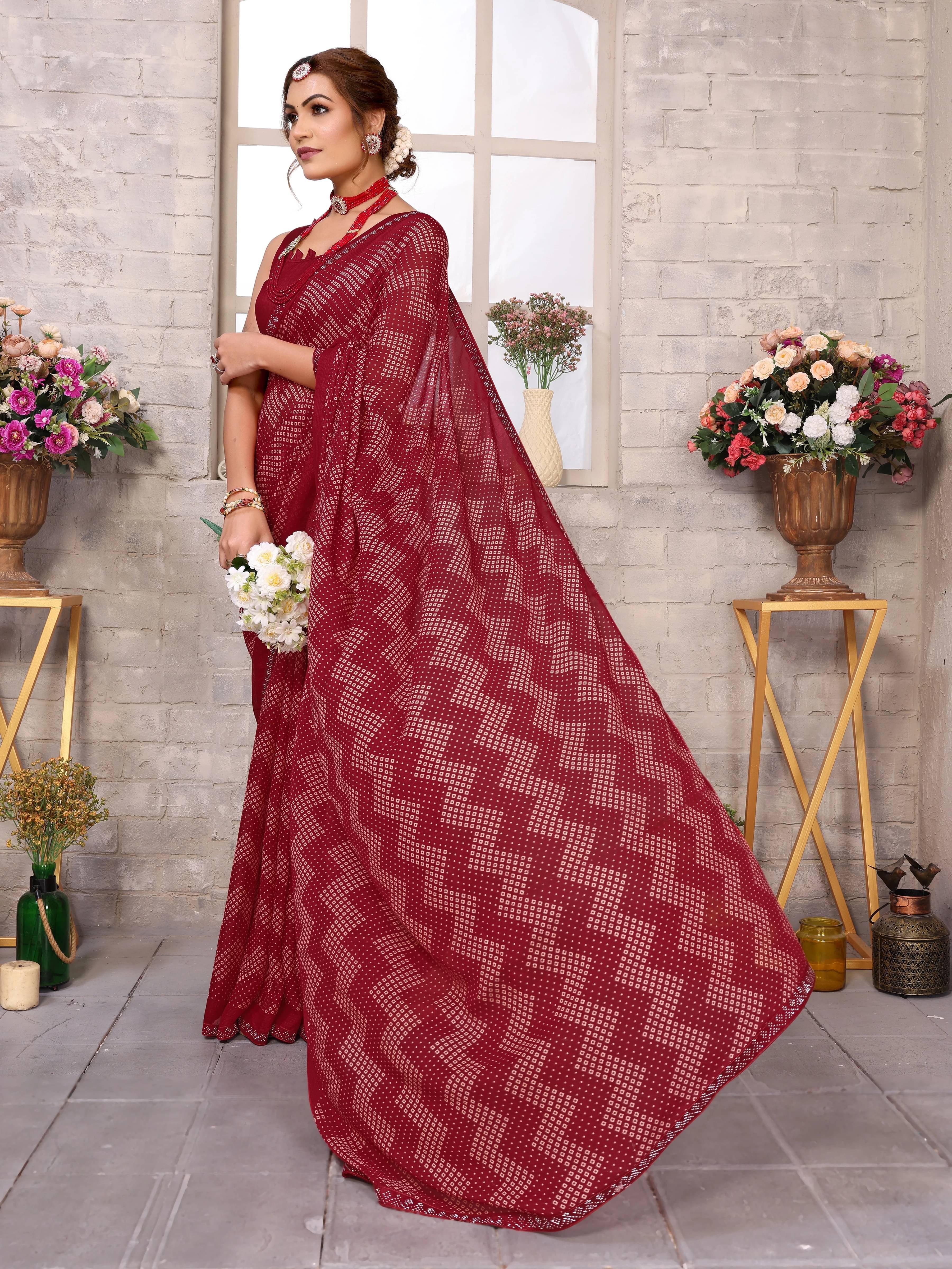 Yashika Georgette Printed Regular Saree With Unstitched Blouse Piece ( Maroon ) Yashika Georgette Printed Regular Saree With Unstitched Blouse Piece ( Maroon )