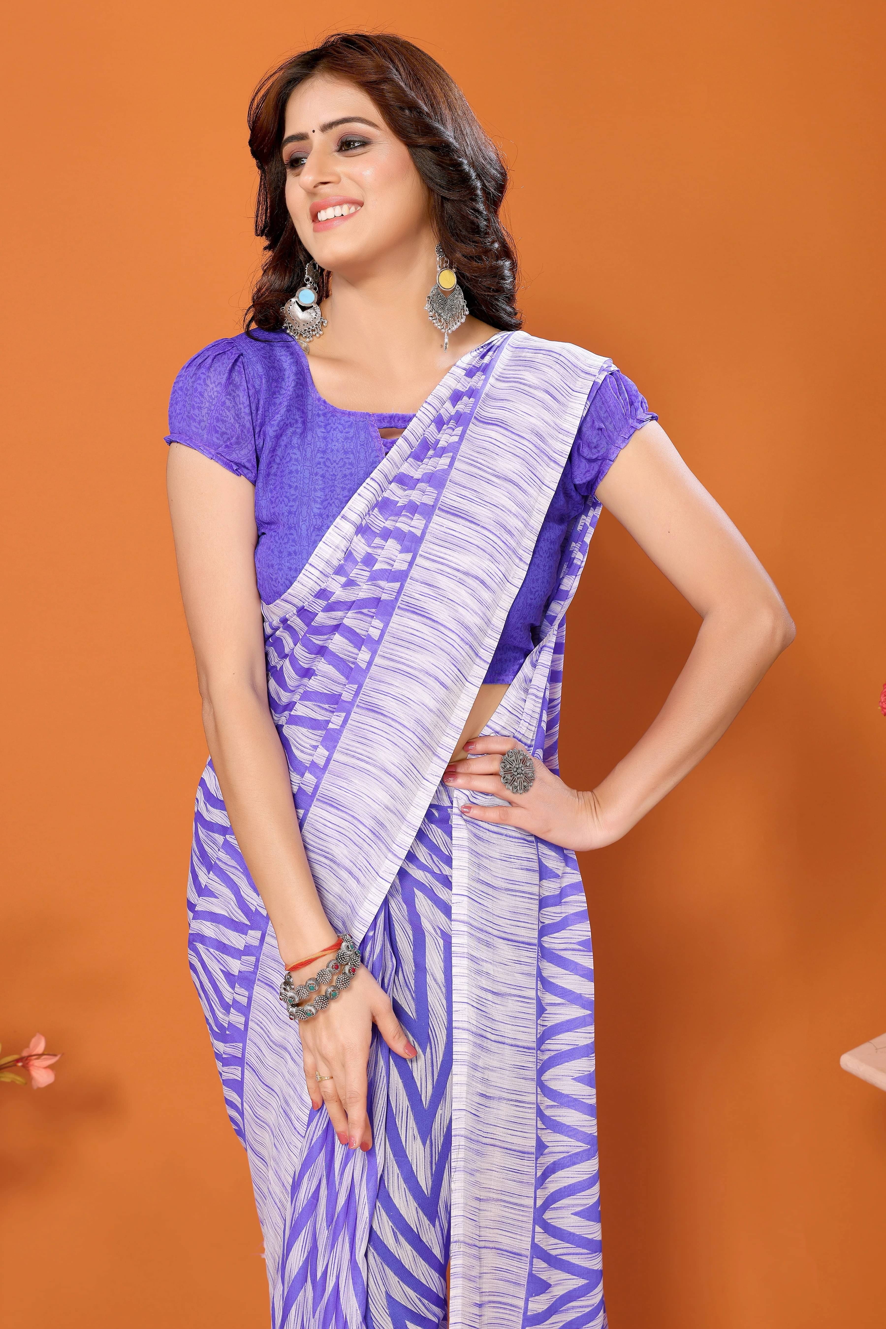 Yashika Georgette Printed Regular Saree With Unstitched Blouse Piece ( Purple ) Yashika Georgette Printed Regular Saree With Unstitched Blouse Piece ( Purple )