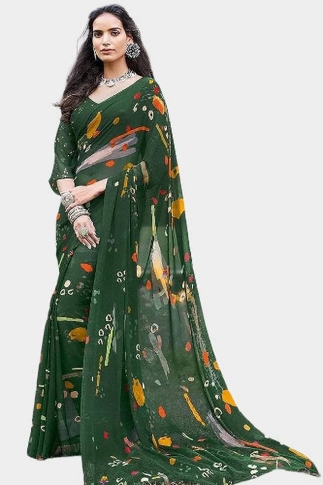     			Yashika Georgette Printed Regular Saree With Unstitched Blouse Piece ( Green )