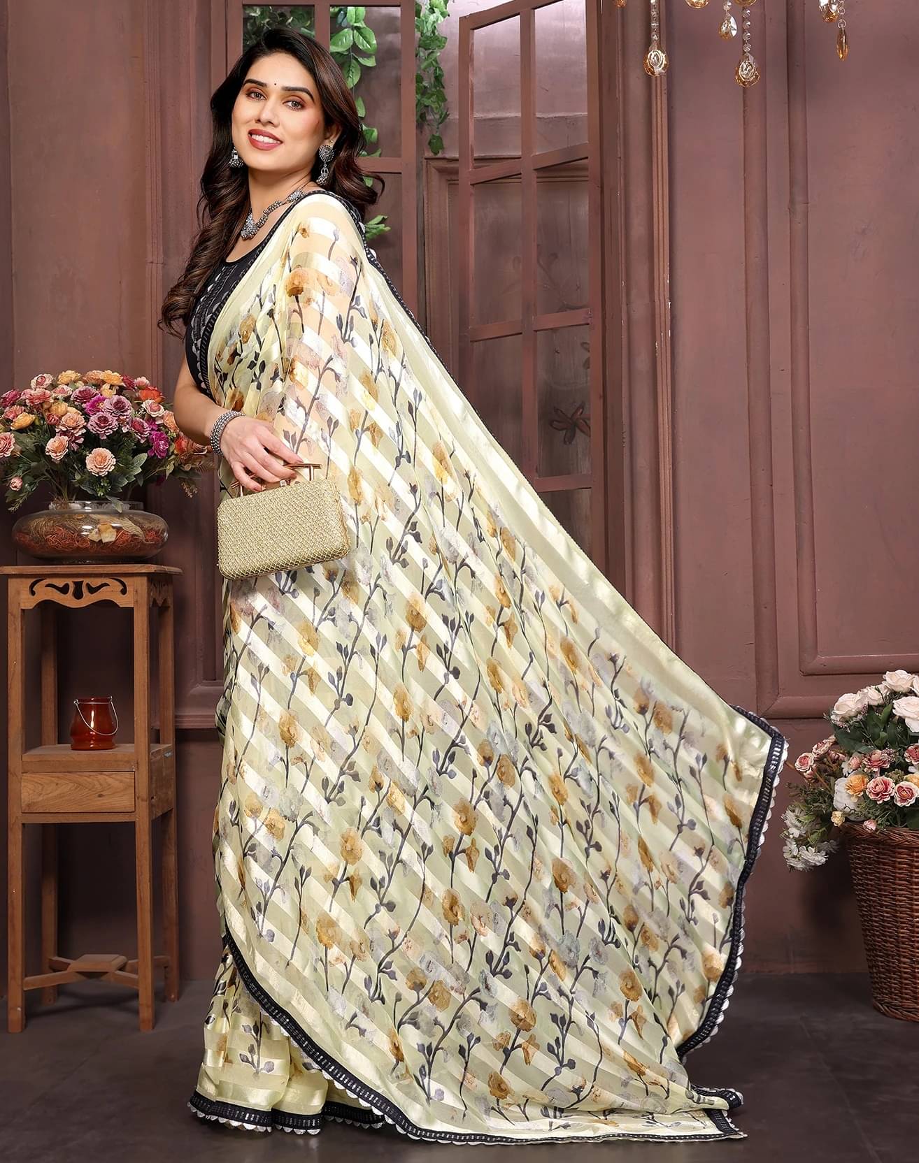     			Yashika Georgette Printed Regular Saree With Unstitched Blouse Piece ( Yellow )