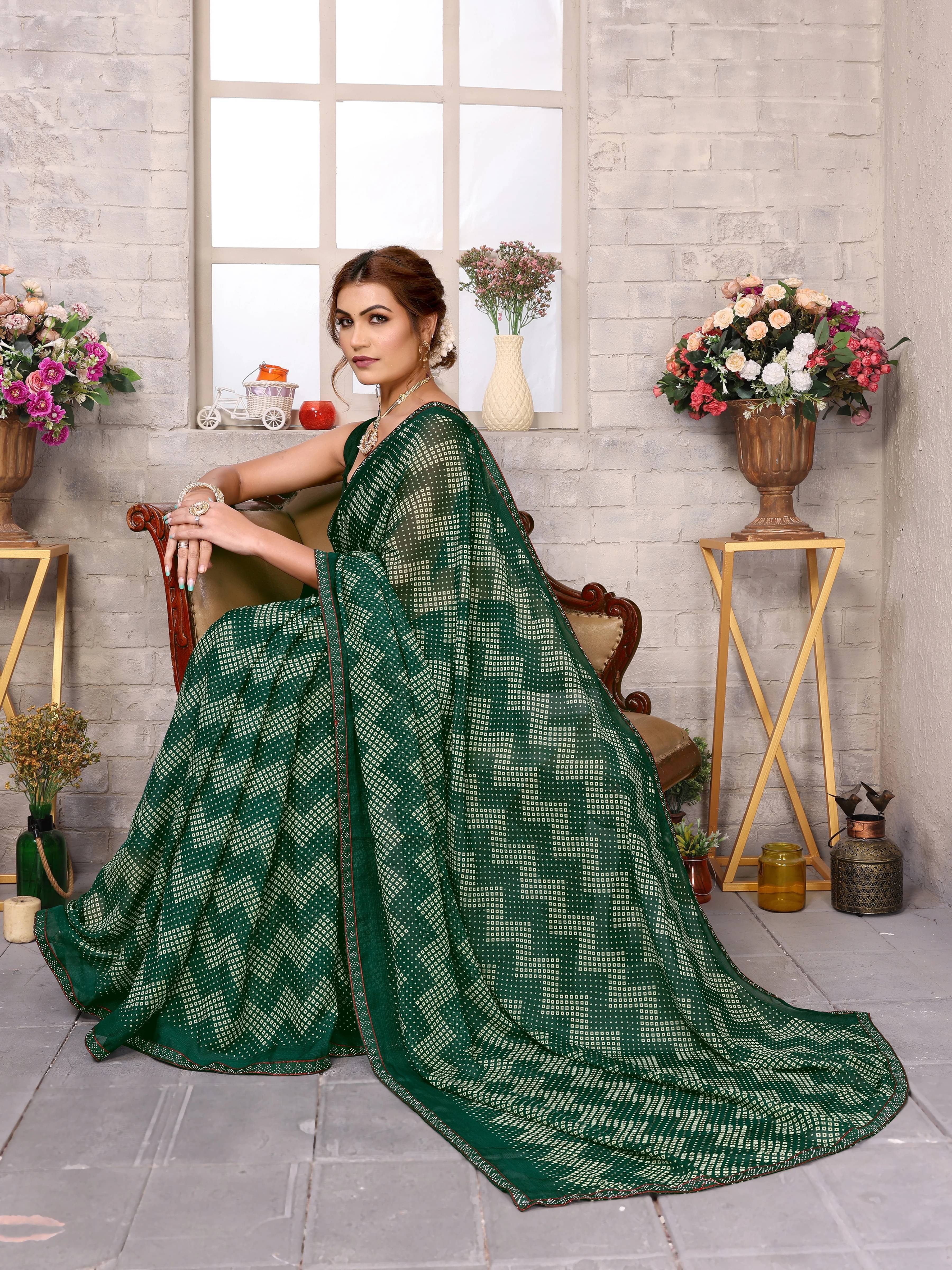     			Yashika Georgette Printed Regular Saree With Unstitched Blouse Piece ( Green )