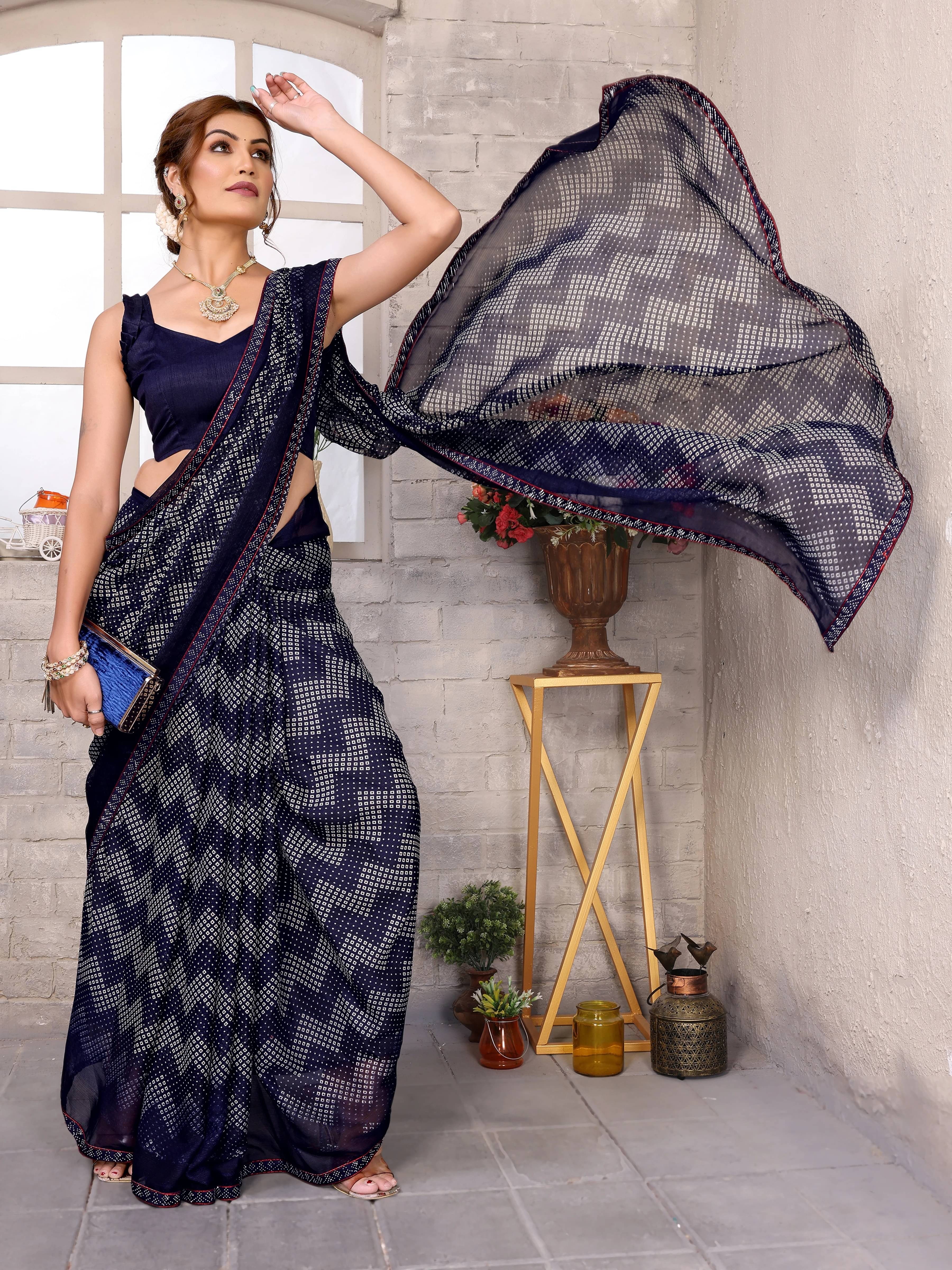     			Yashika Georgette Printed Regular Saree With Unstitched Blouse Piece ( Blue )