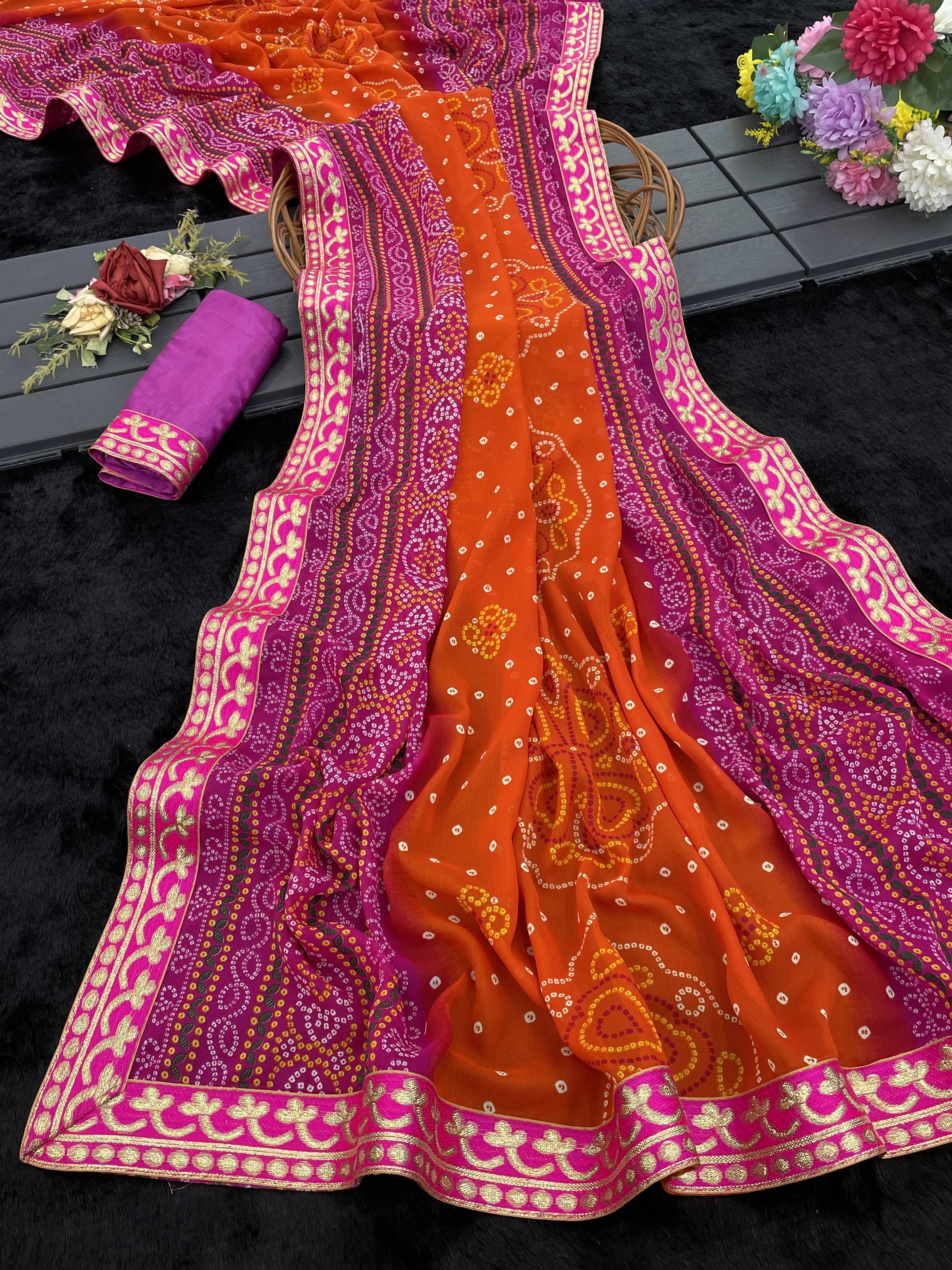     			Yashika Georgette Printed Regular Saree With Unstitched Blouse Piece ( Purple )