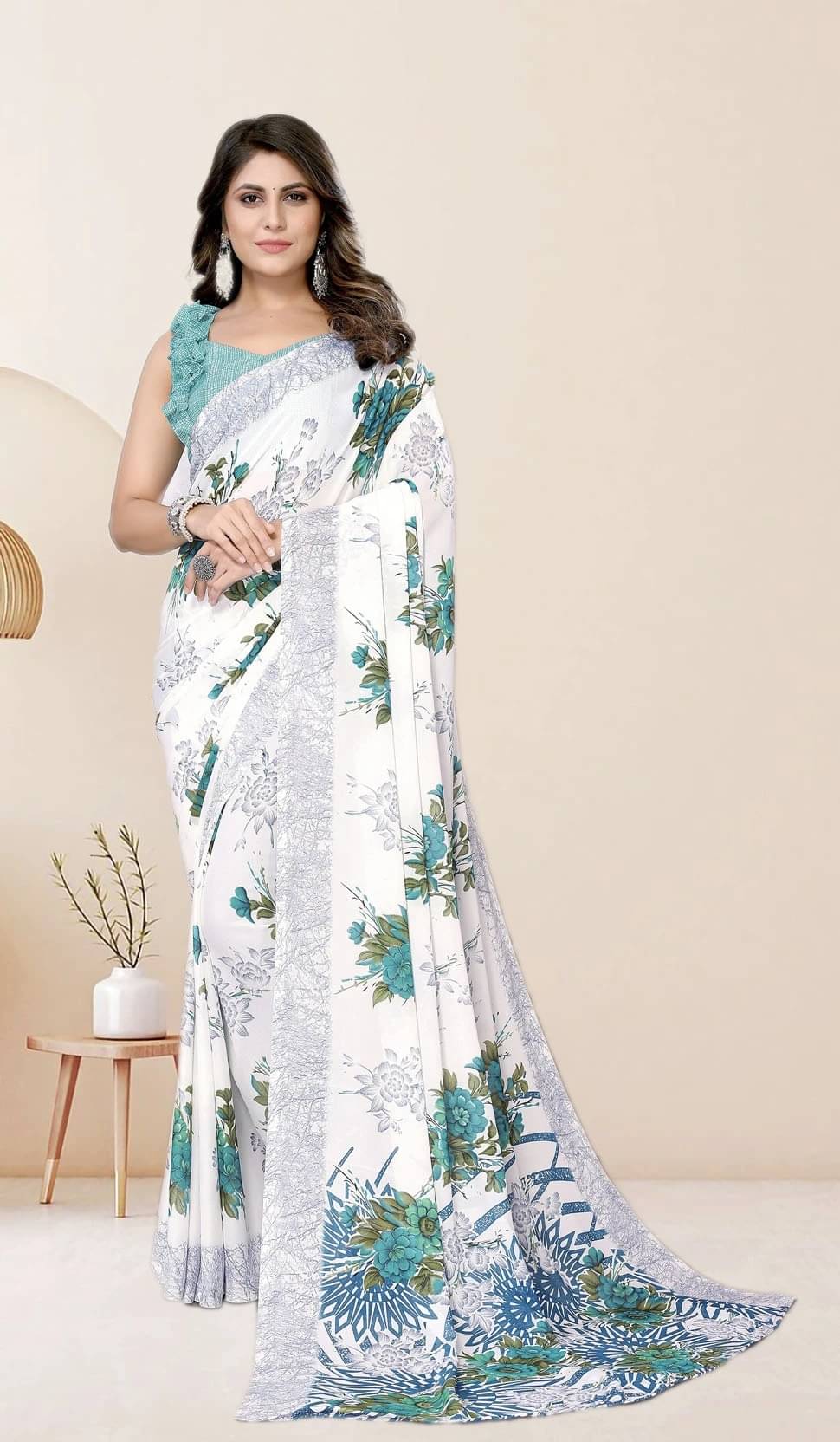 Yashika Georgette Printed Regular Saree With Unstitched Blouse Piece ( Blue ) Yashika Georgette Printed Regular Saree With Unstitched Blouse Piece ( Blue )