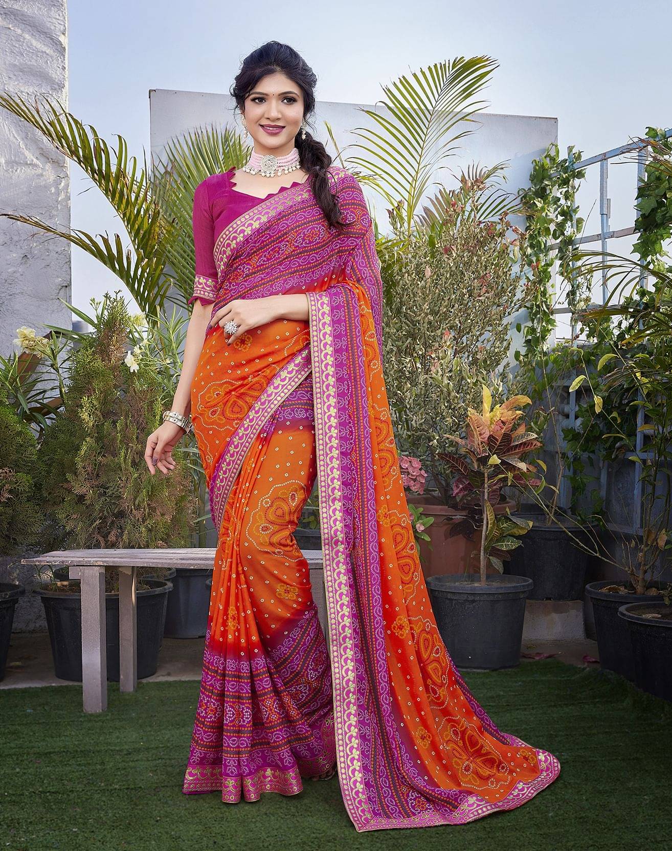 Yashika Georgette Printed Regular Saree With Unstitched Blouse Piece ( Purple ) Yashika Georgette Printed Regular Saree With Unstitched Blouse Piece ( Purple )