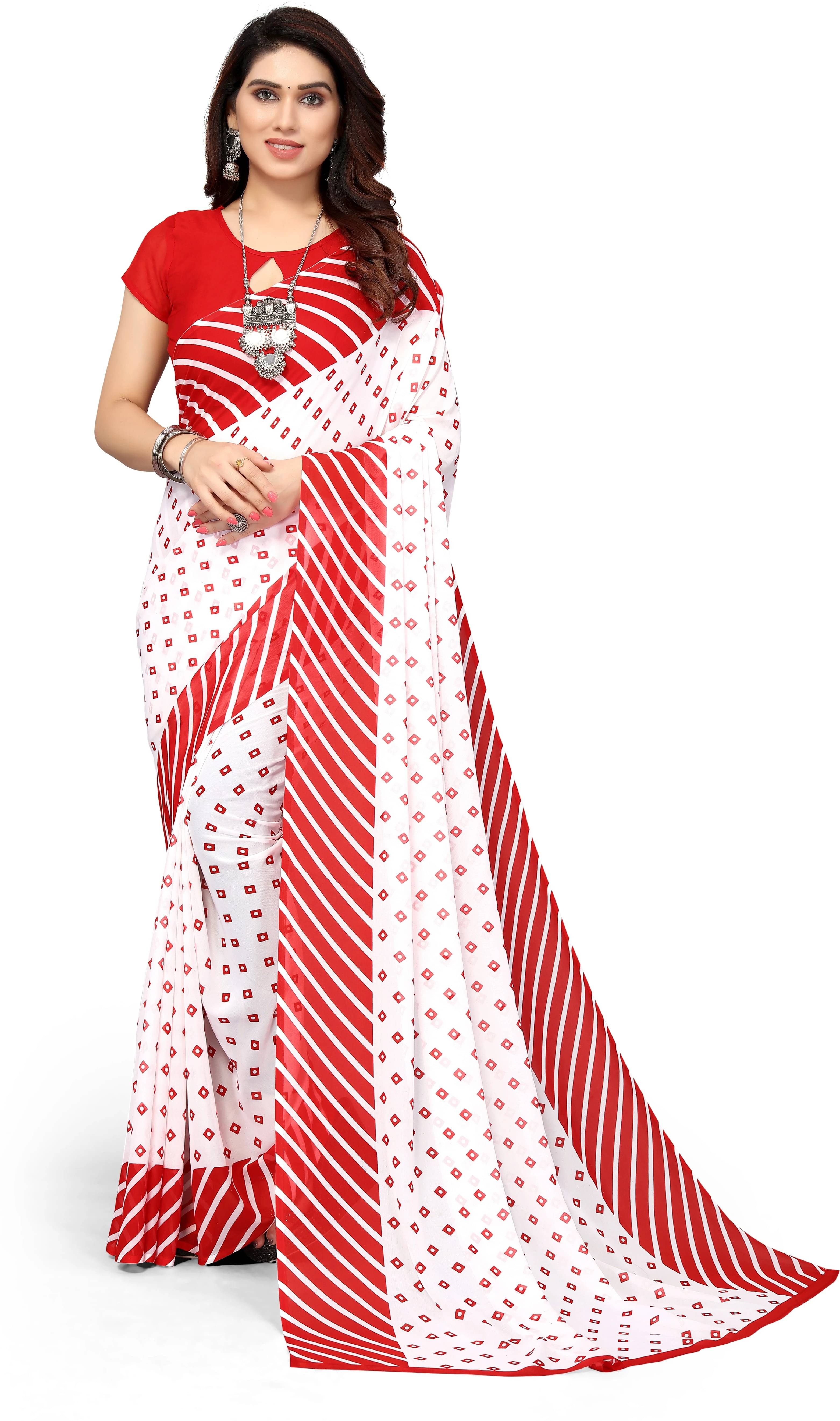     			Yashika Georgette Printed Regular Saree With Unstitched Blouse Piece ( Red )