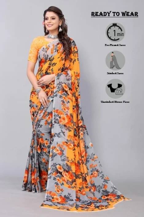     			Yashika Georgette Printed Regular Saree With Unstitched Blouse Piece ( Yellow )